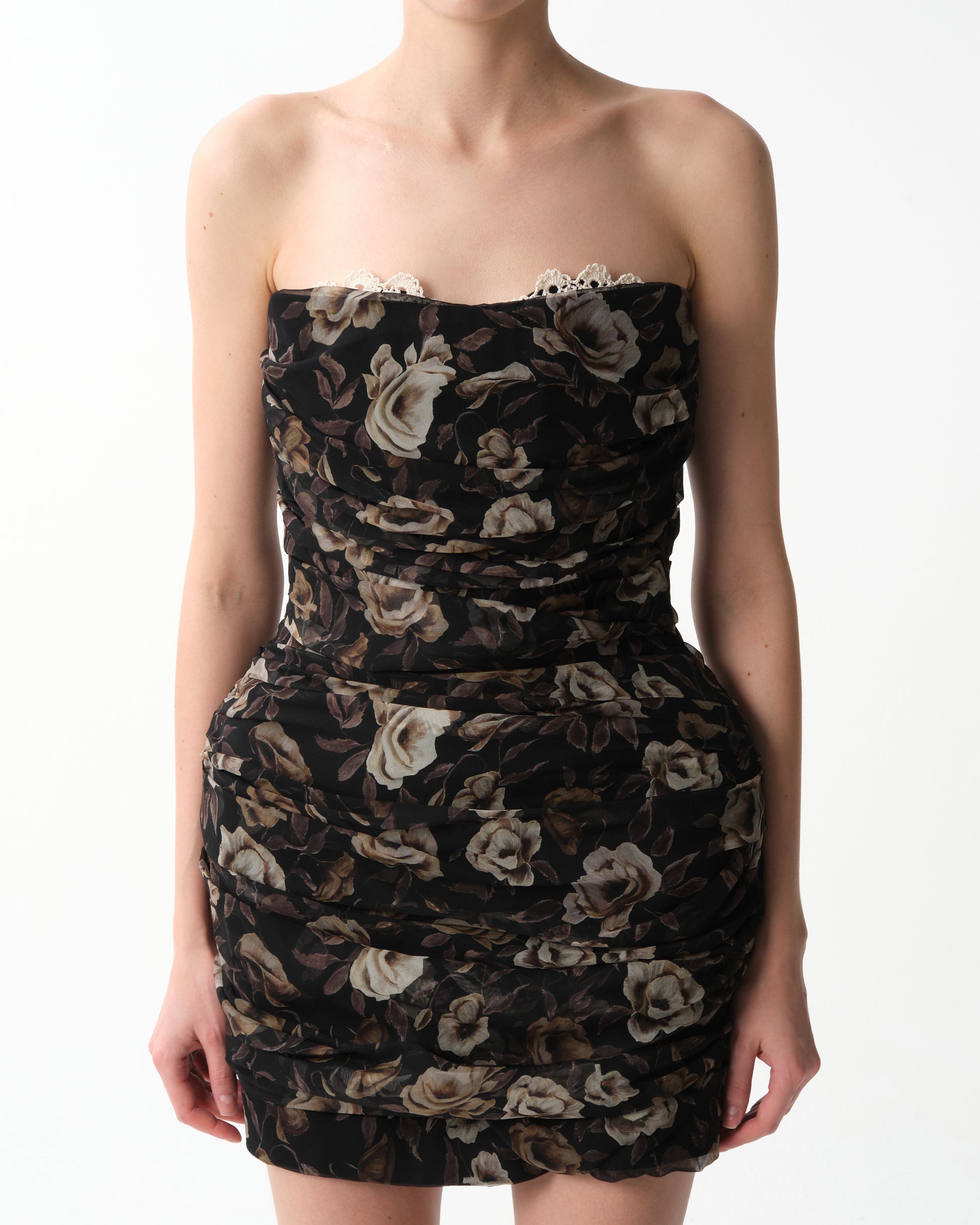 Strapless Ruched Silk Mini Dress