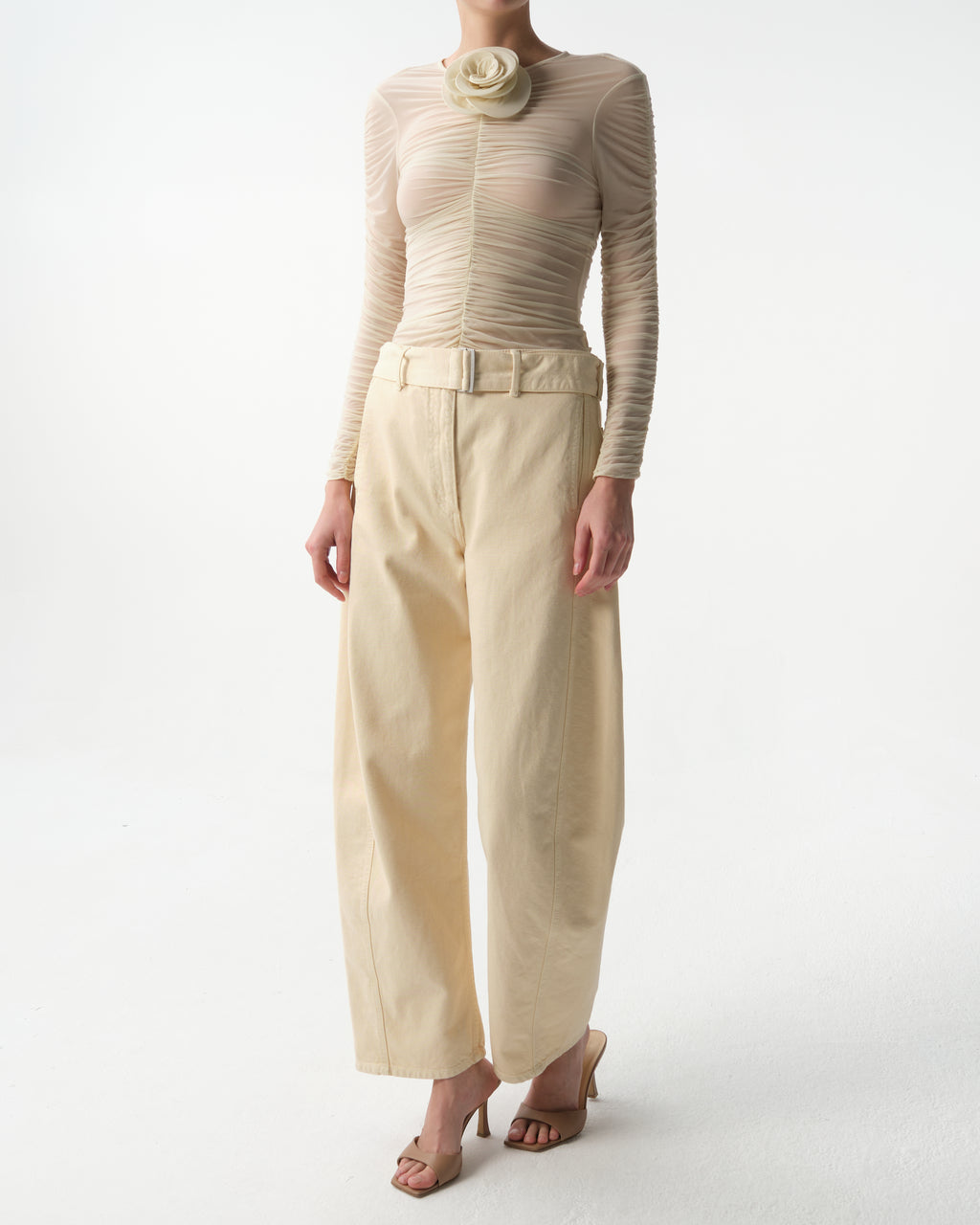 Floral-Appliqué Ruched Top