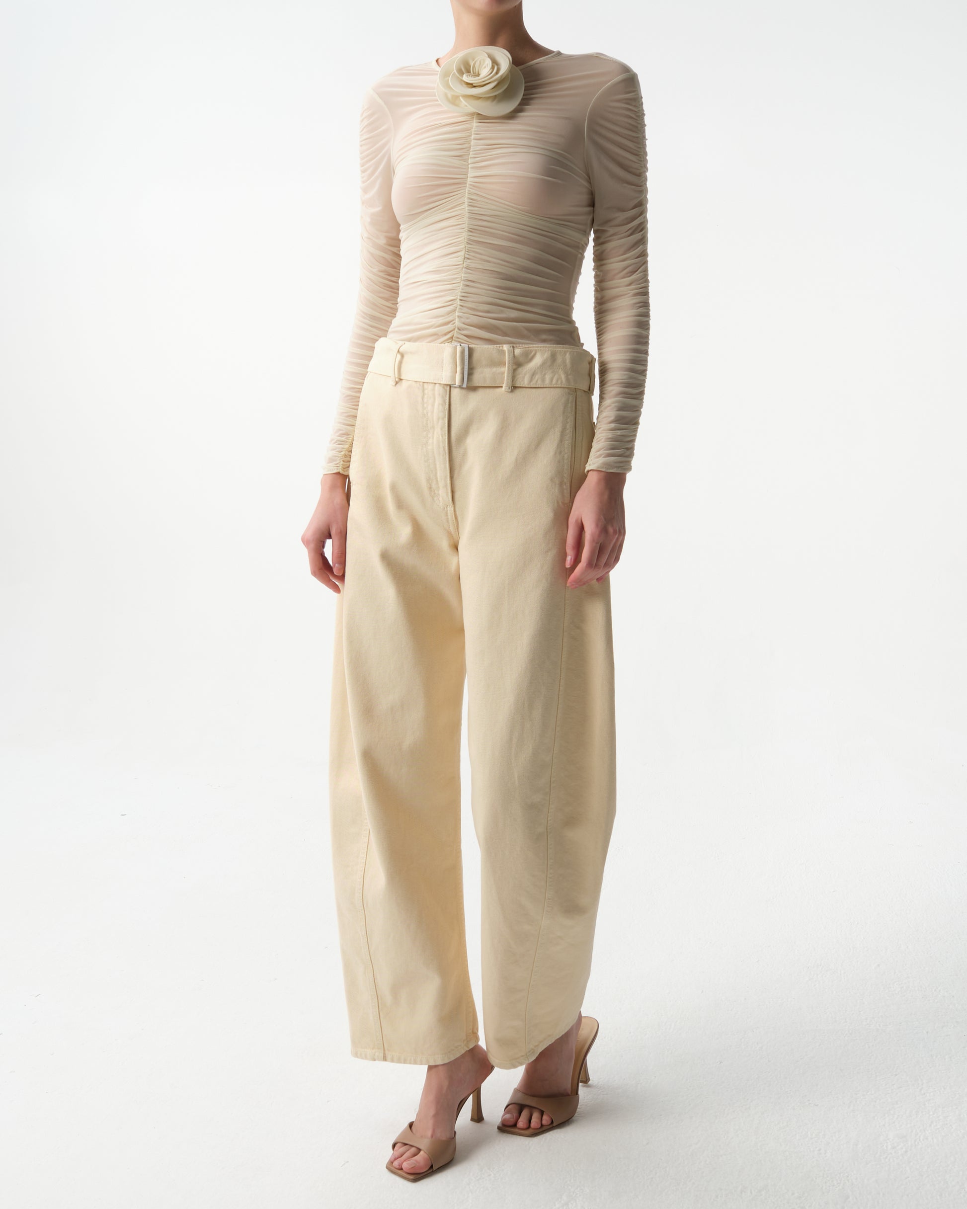 Floral-Appliqué Ruched Top