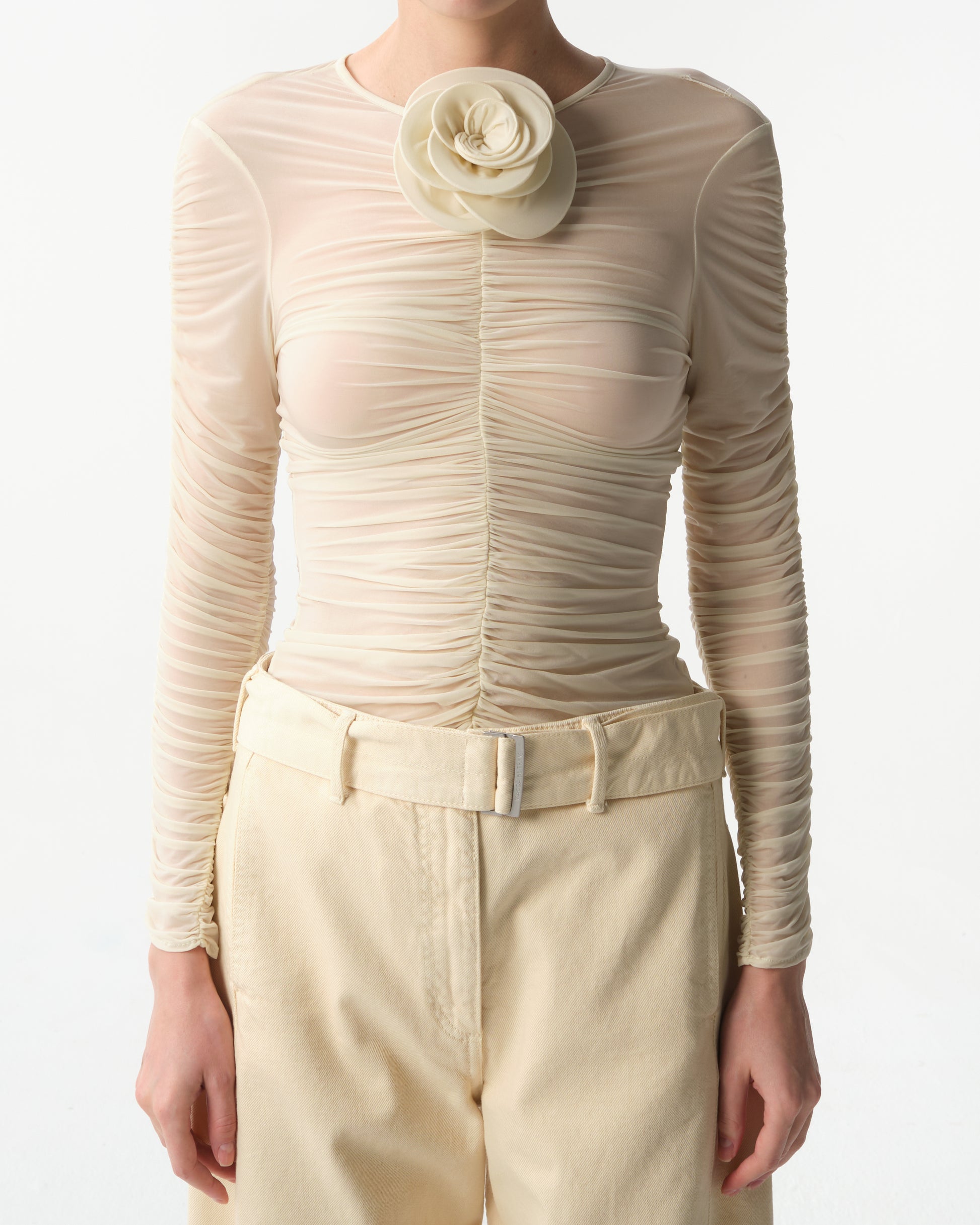 Floral-Appliqué Ruched Top
