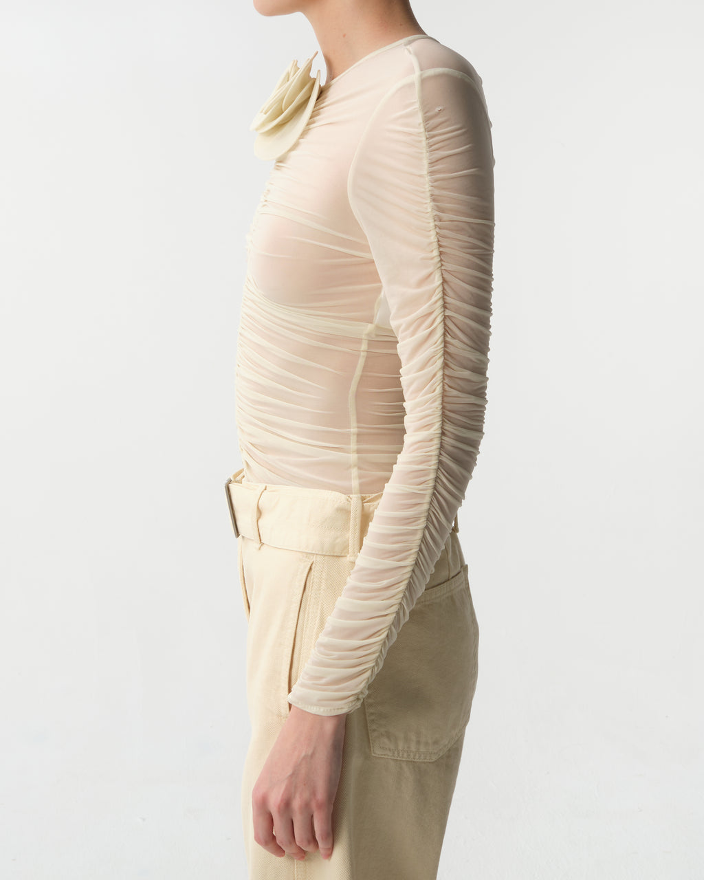 Floral-Appliqué Ruched Top