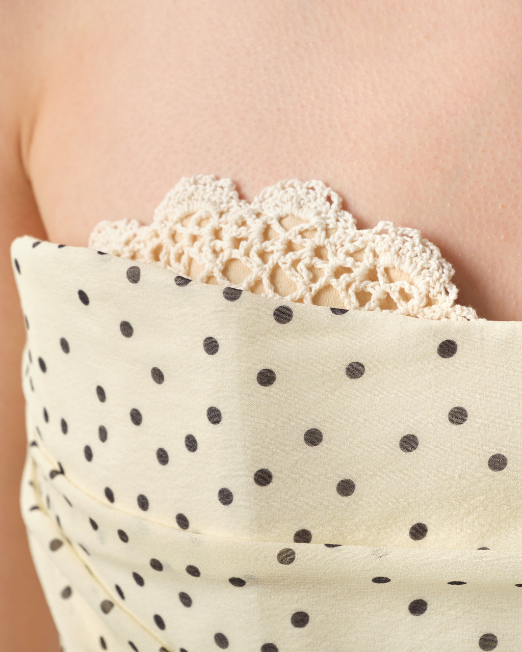 Strapless Ruched Polka-Dot Mini Dress