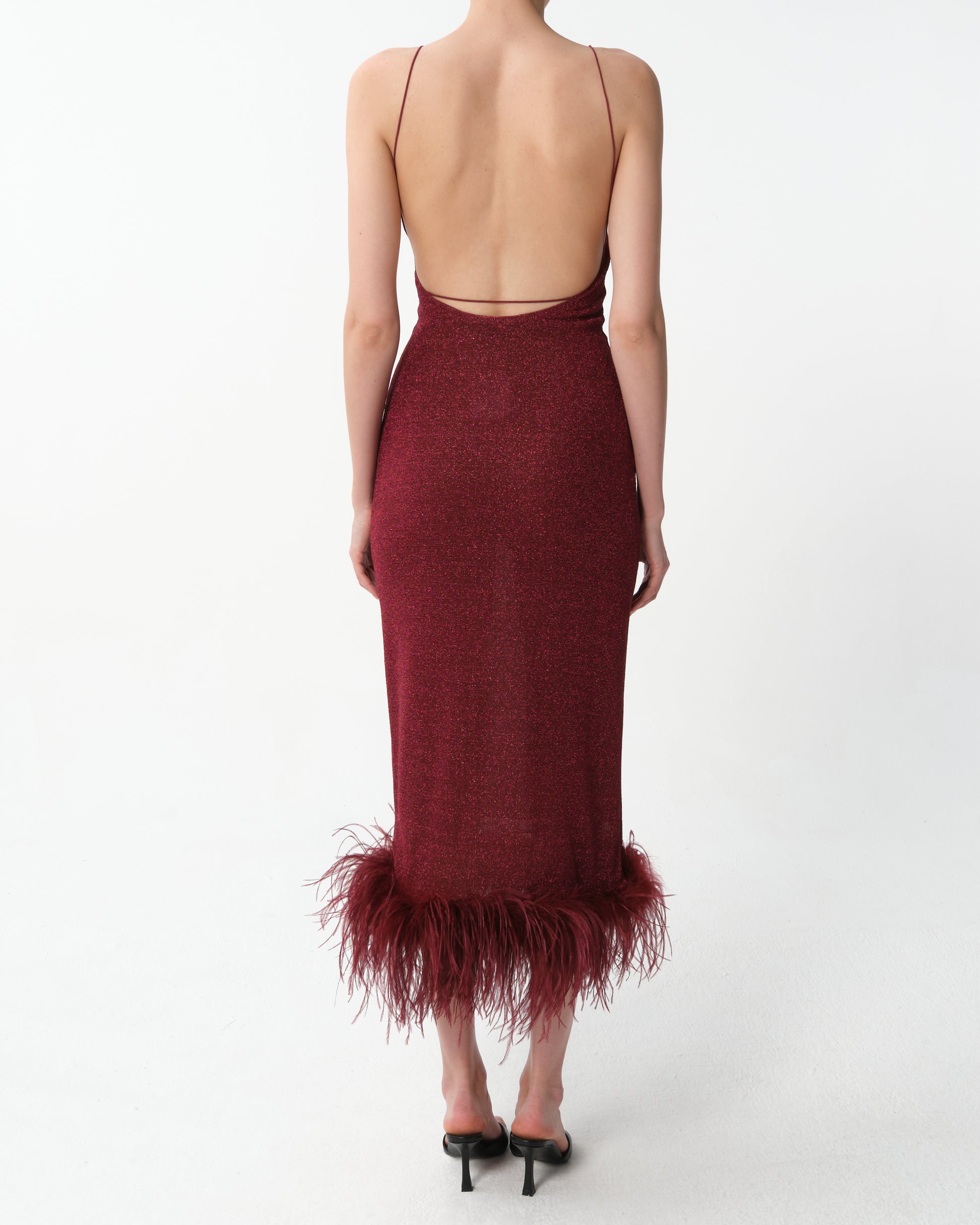 Feather-Trimmed Sparkle Midi Dress