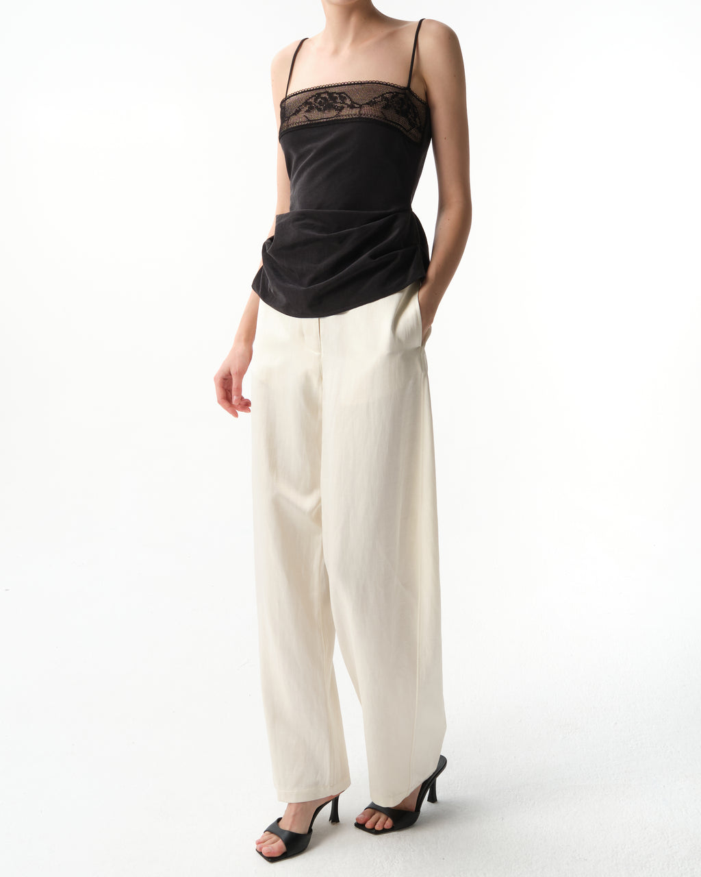 Draped Silk Lace-Trim Top