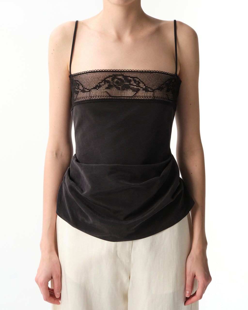 Draped Silk Lace-Trim Top