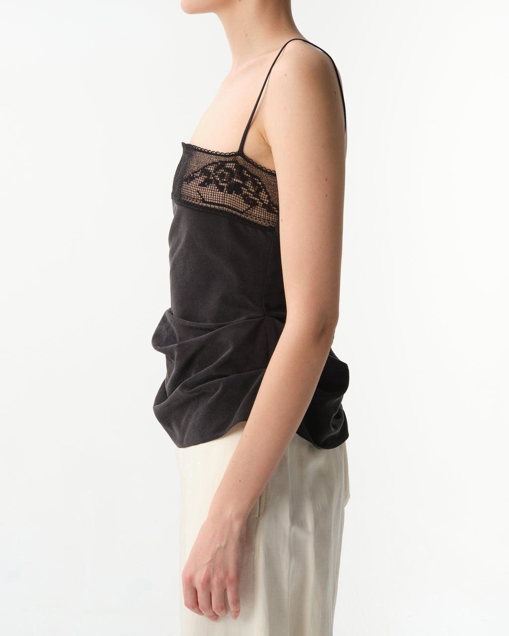 Draped Silk Lace-Trim Top