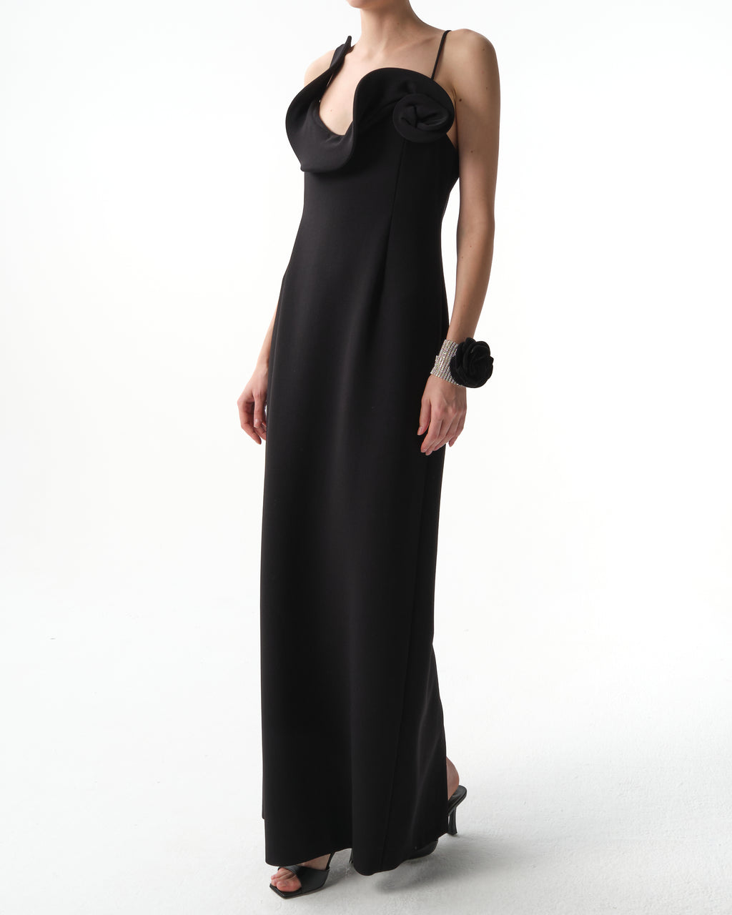 Floral-Appliqué Wool-Blend Gown