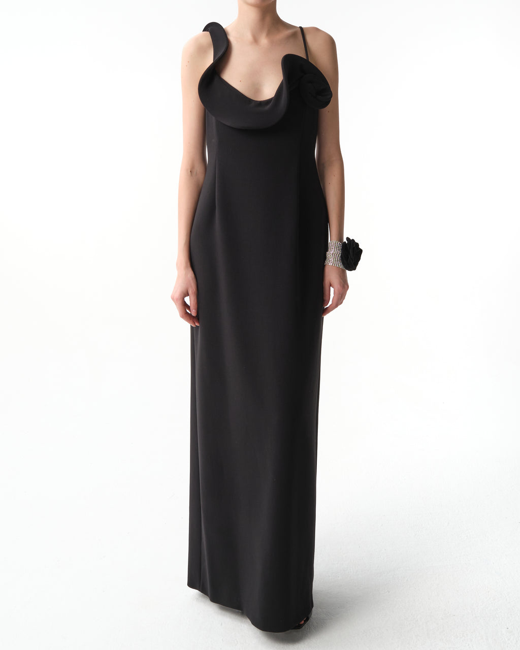 Floral-Appliqué Wool-Blend Gown