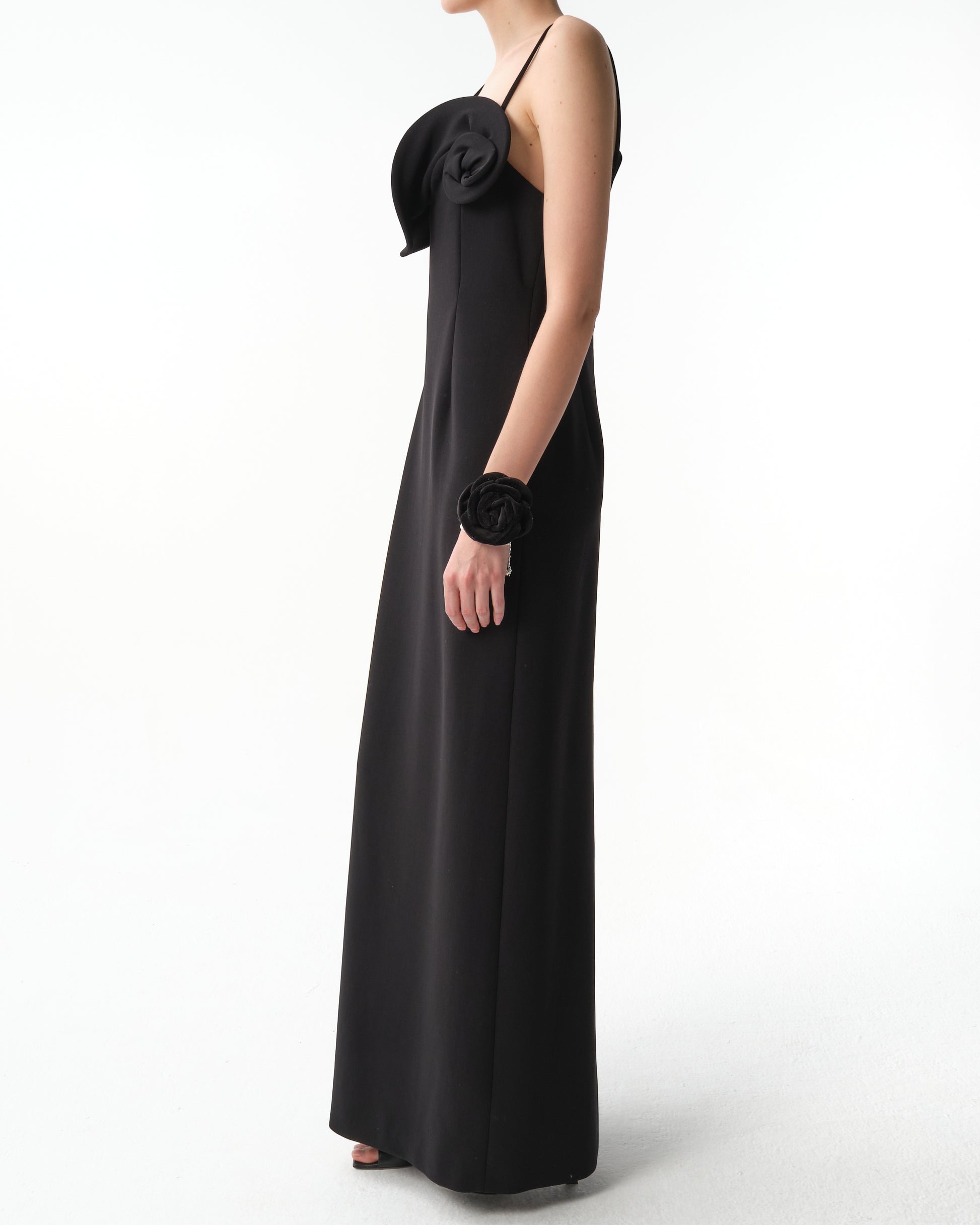 Floral-Appliqué Wool-Blend Gown