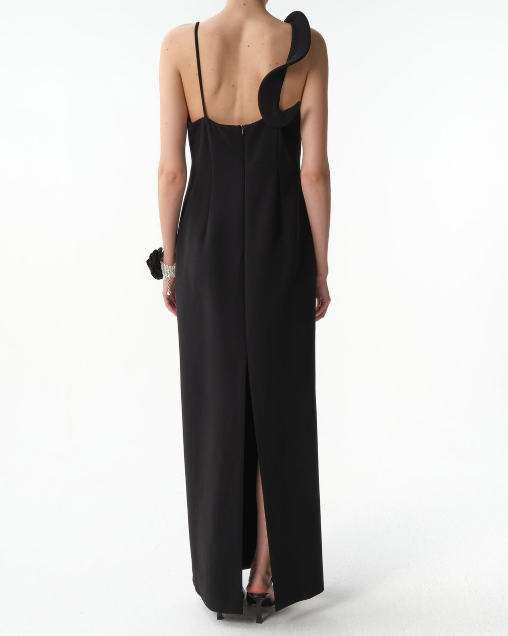 Floral-Appliqué Wool-Blend Gown