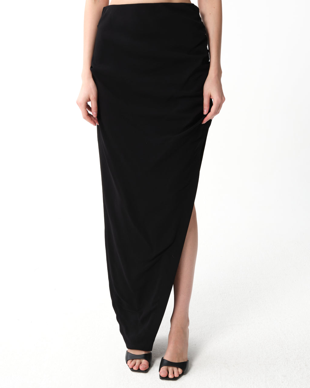 Asymmetric Draped Side-Slit Skirt
