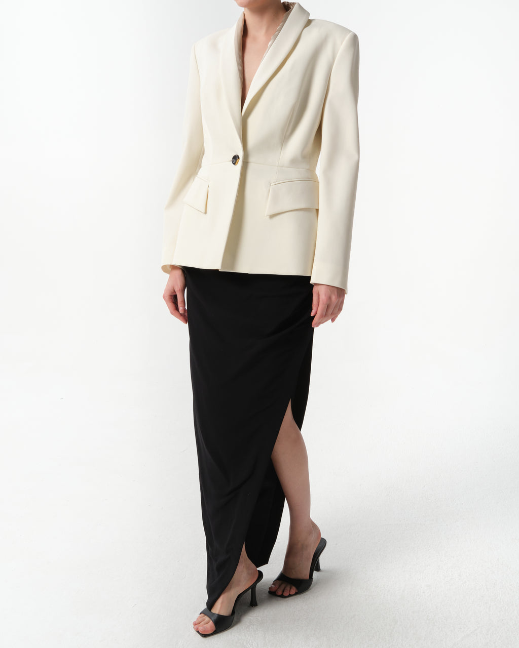 Asymmetric Draped Side-Slit Skirt