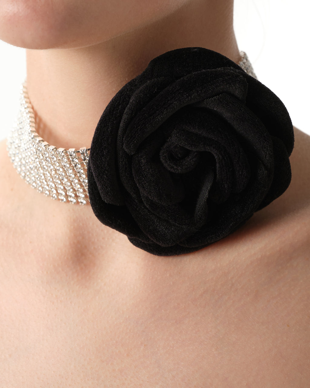Velvet Rosette Crystal Choker