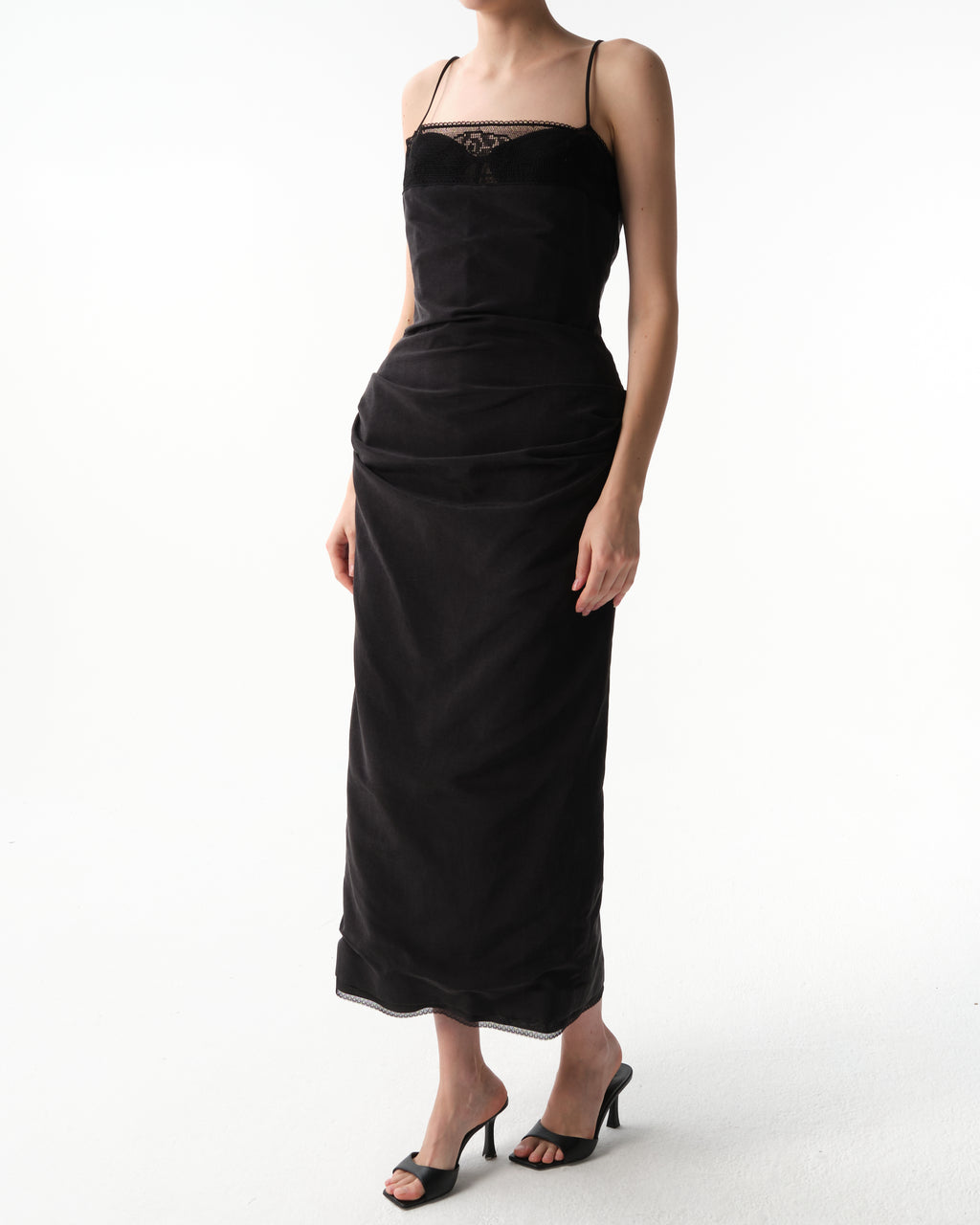 Midi Corset Dress with Lace Neckline