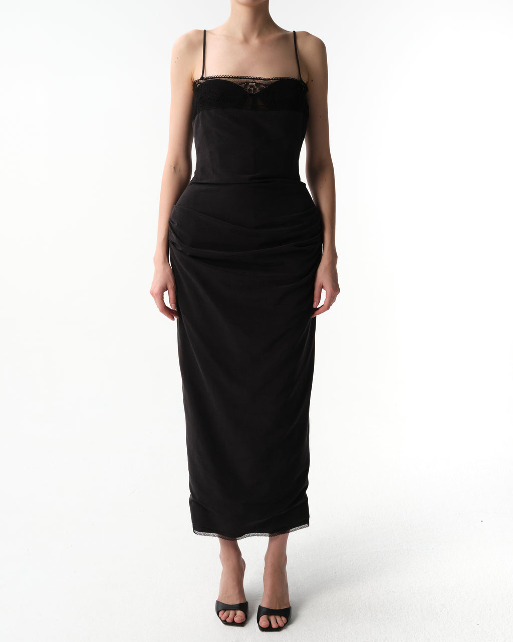 Midi Corset Dress with Lace Neckline