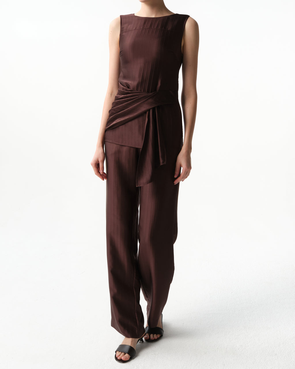 Fonda Draped Paneled Satin Top