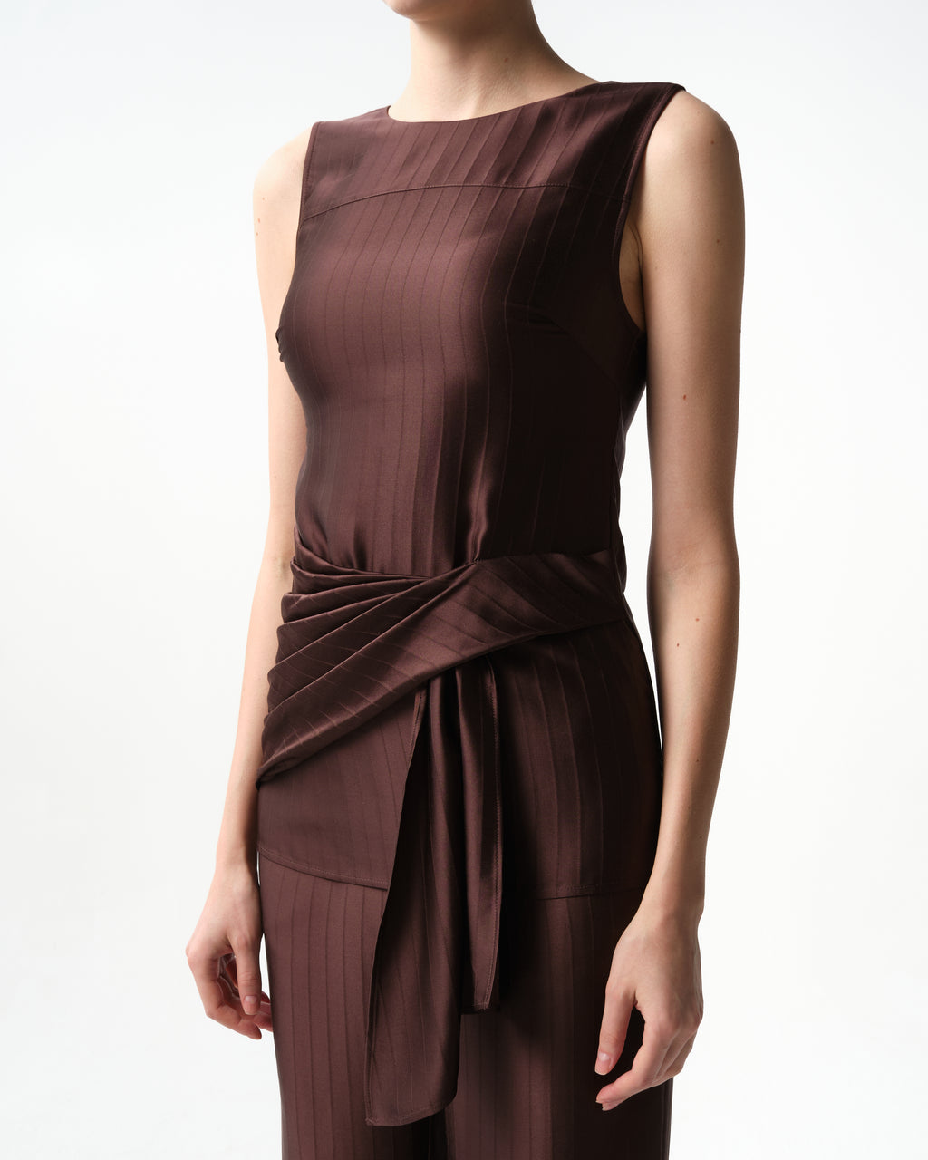 Fonda Draped Paneled Satin Top
