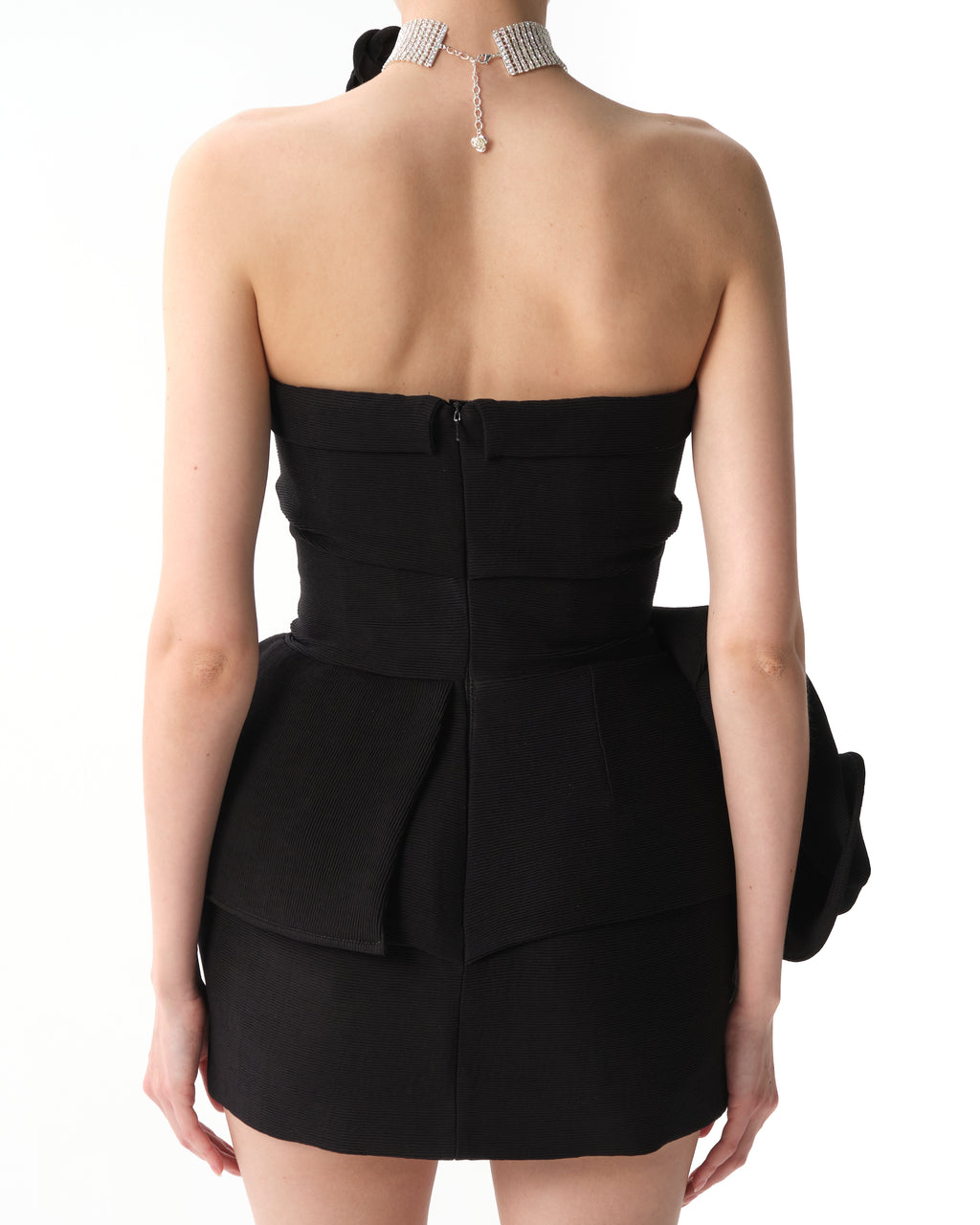 Sculptural Peplum Strapless Mini Dress