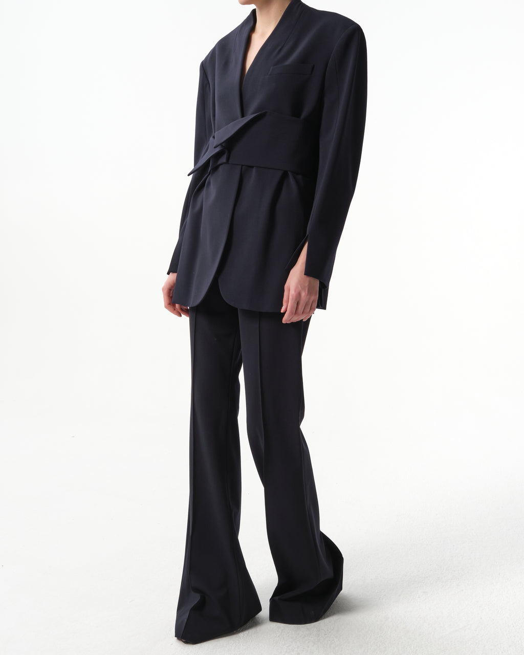 Belted Wool-Blend Blazer