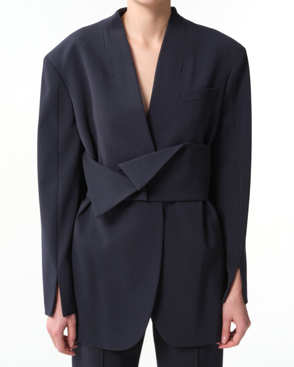 Belted Wool-Blend Blazer