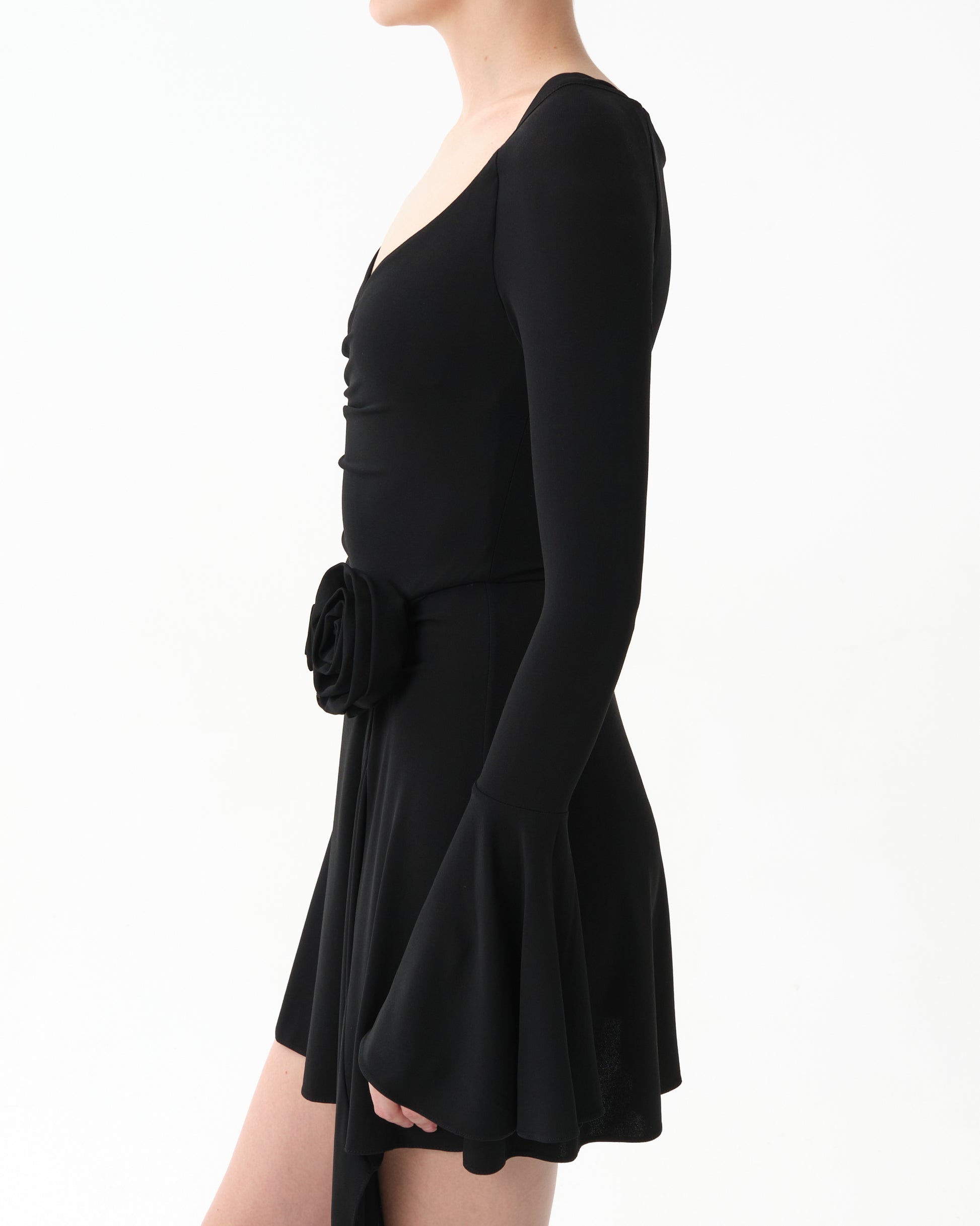 Rose-Appliqué Fluted Dress