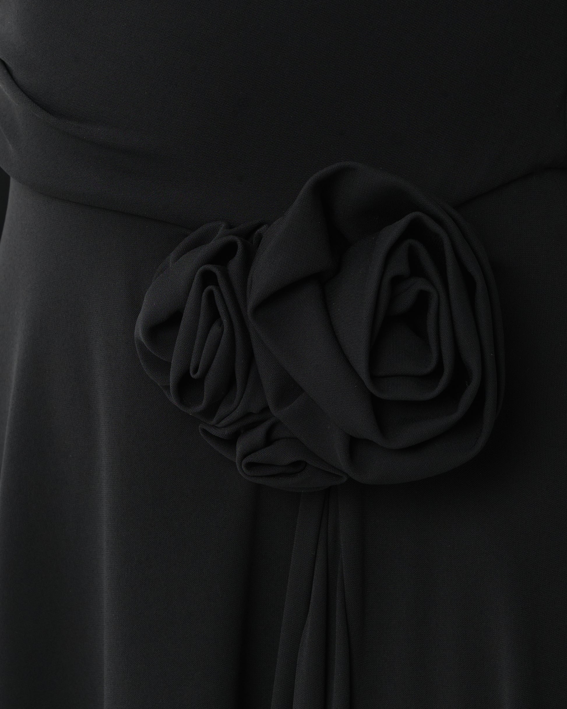 Rose-Appliqué Fluted Dress