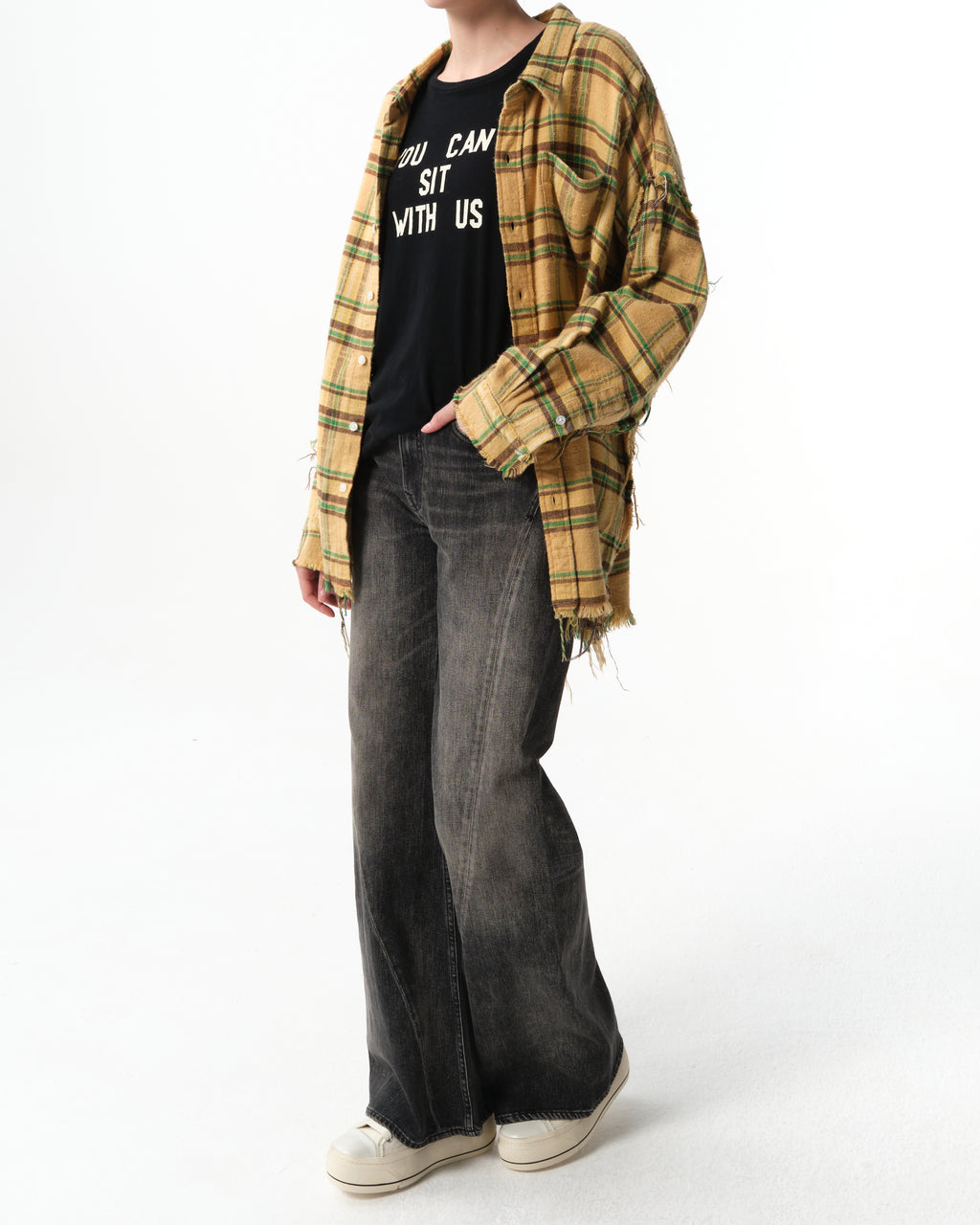 Shredded Seam Plaid Cotton Shirt