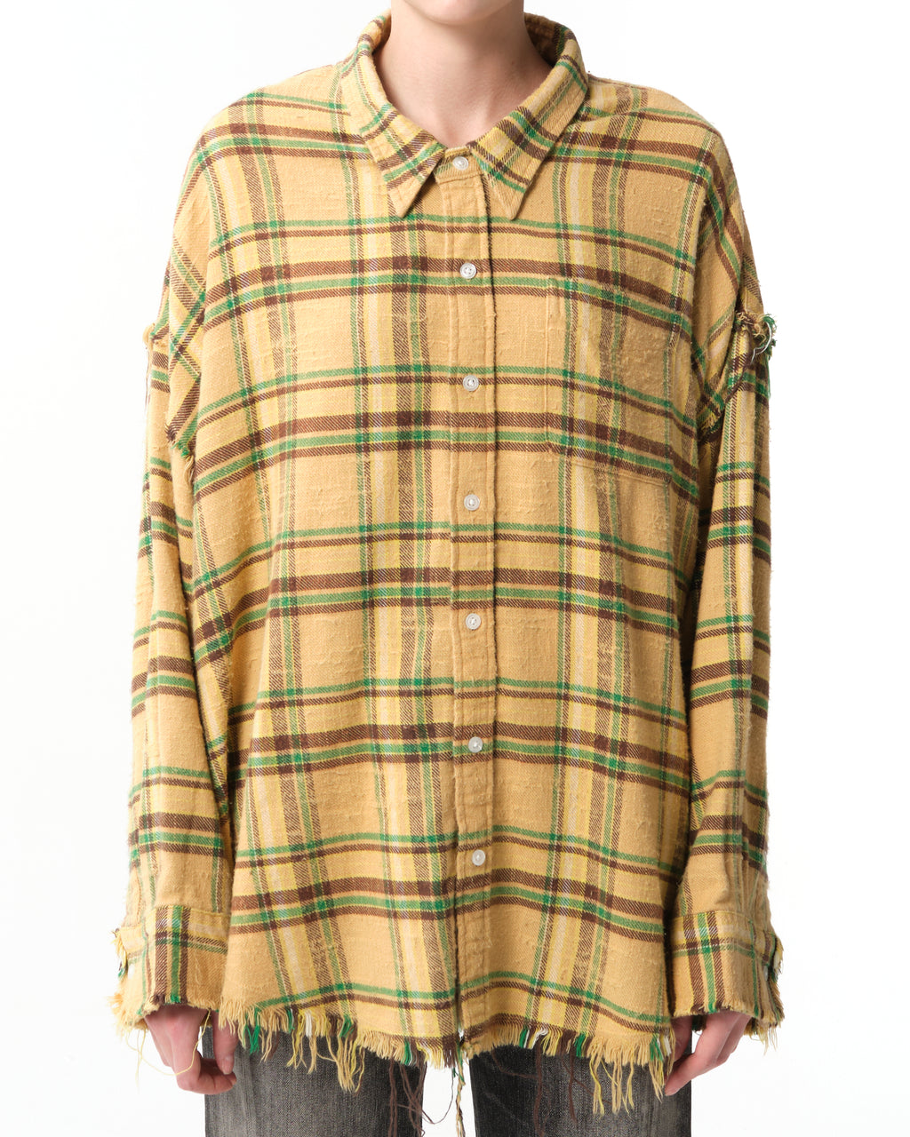 Shredded Seam Plaid Cotton Shirt