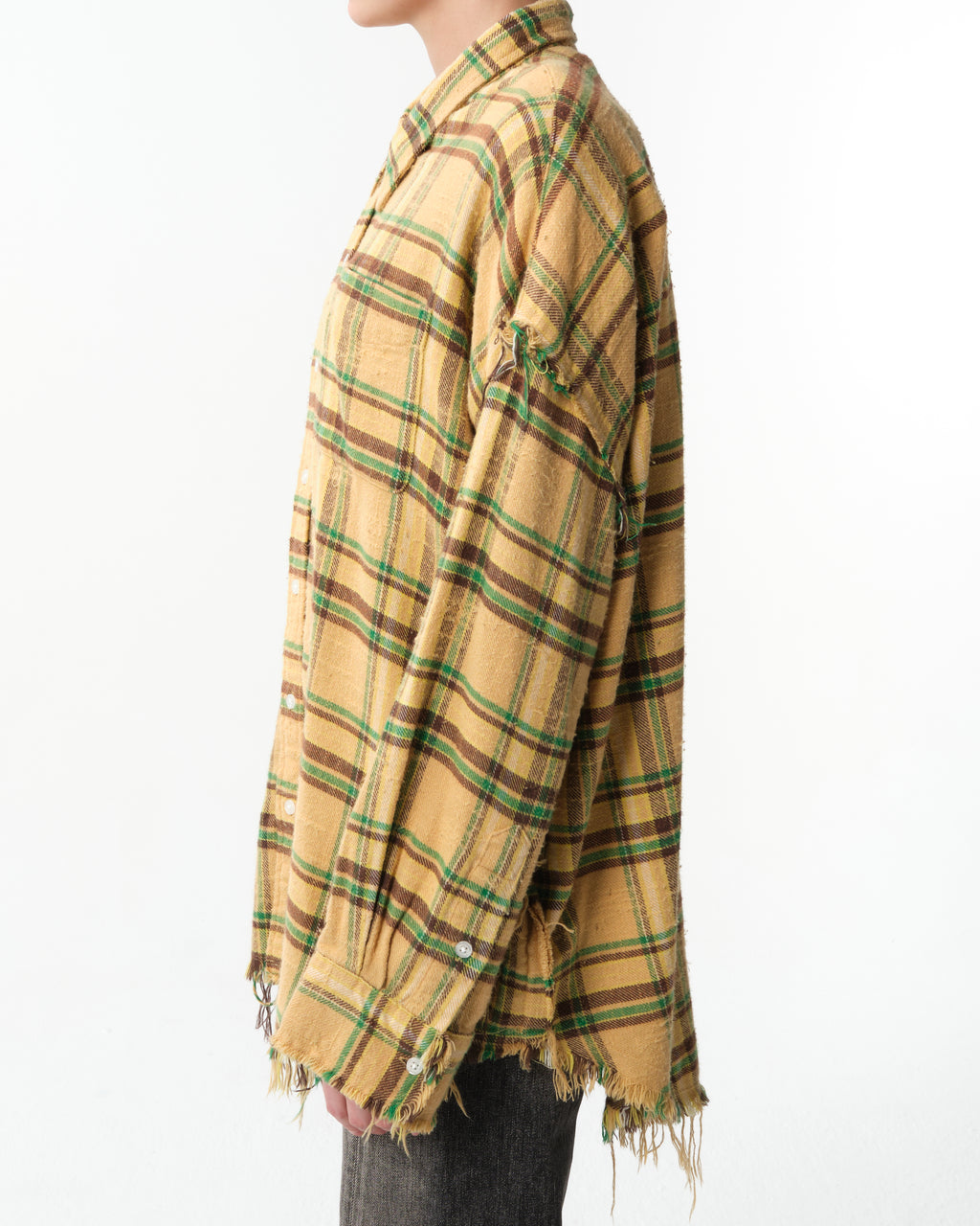 Shredded Seam Plaid Cotton Shirt