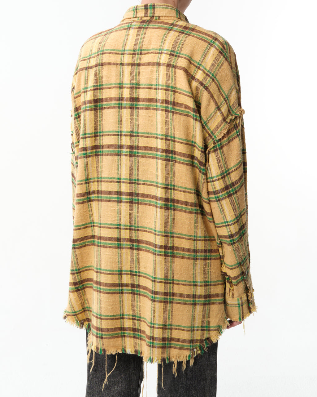 Shredded Seam Plaid Cotton Shirt