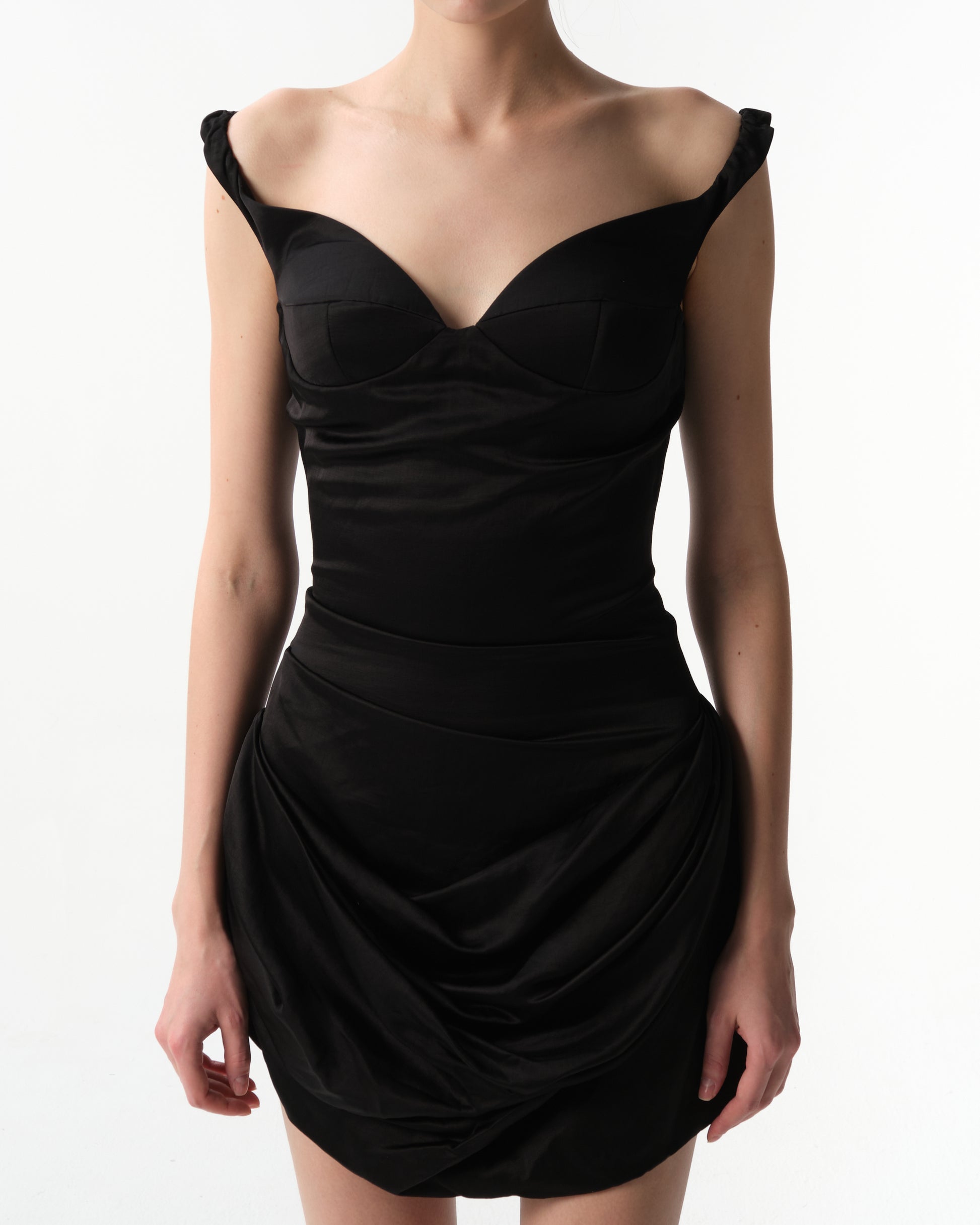 Off-the-shoulder Ruched Satin Dress