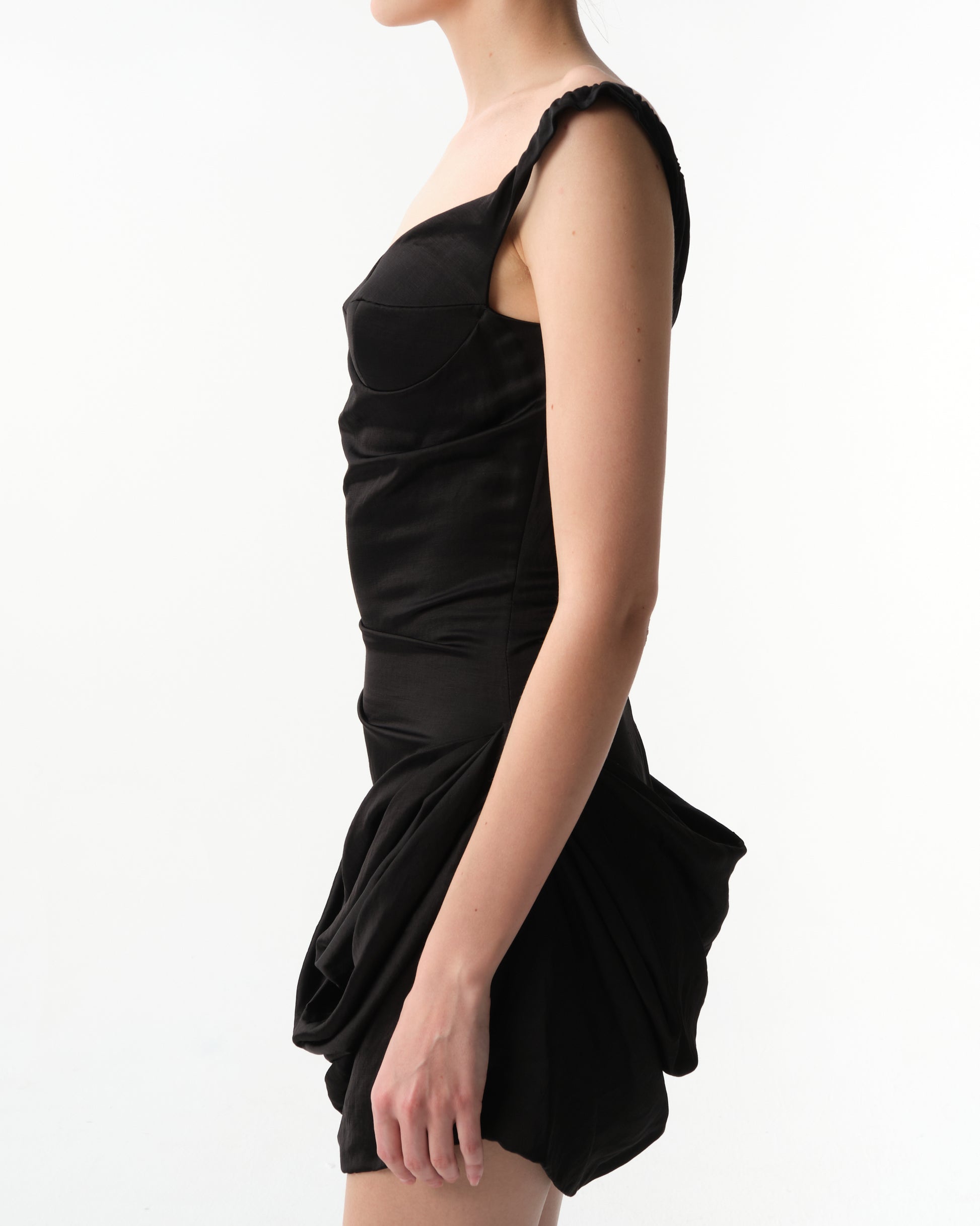 Off-the-shoulder Ruched Satin Dress