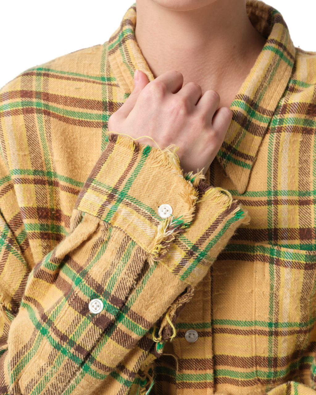 Shredded Seam Plaid Cotton Shirt