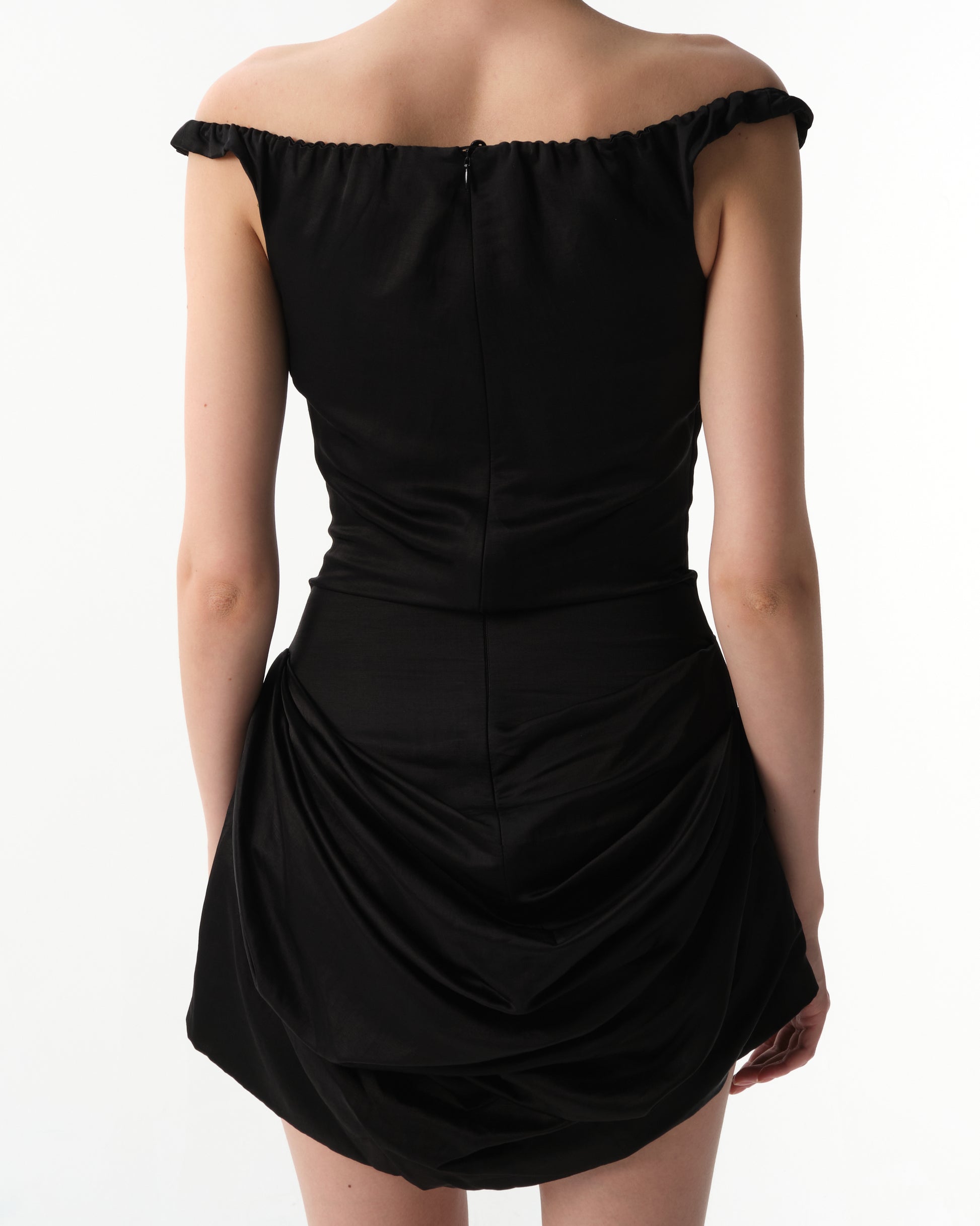 Off-the-shoulder Ruched Satin Dress