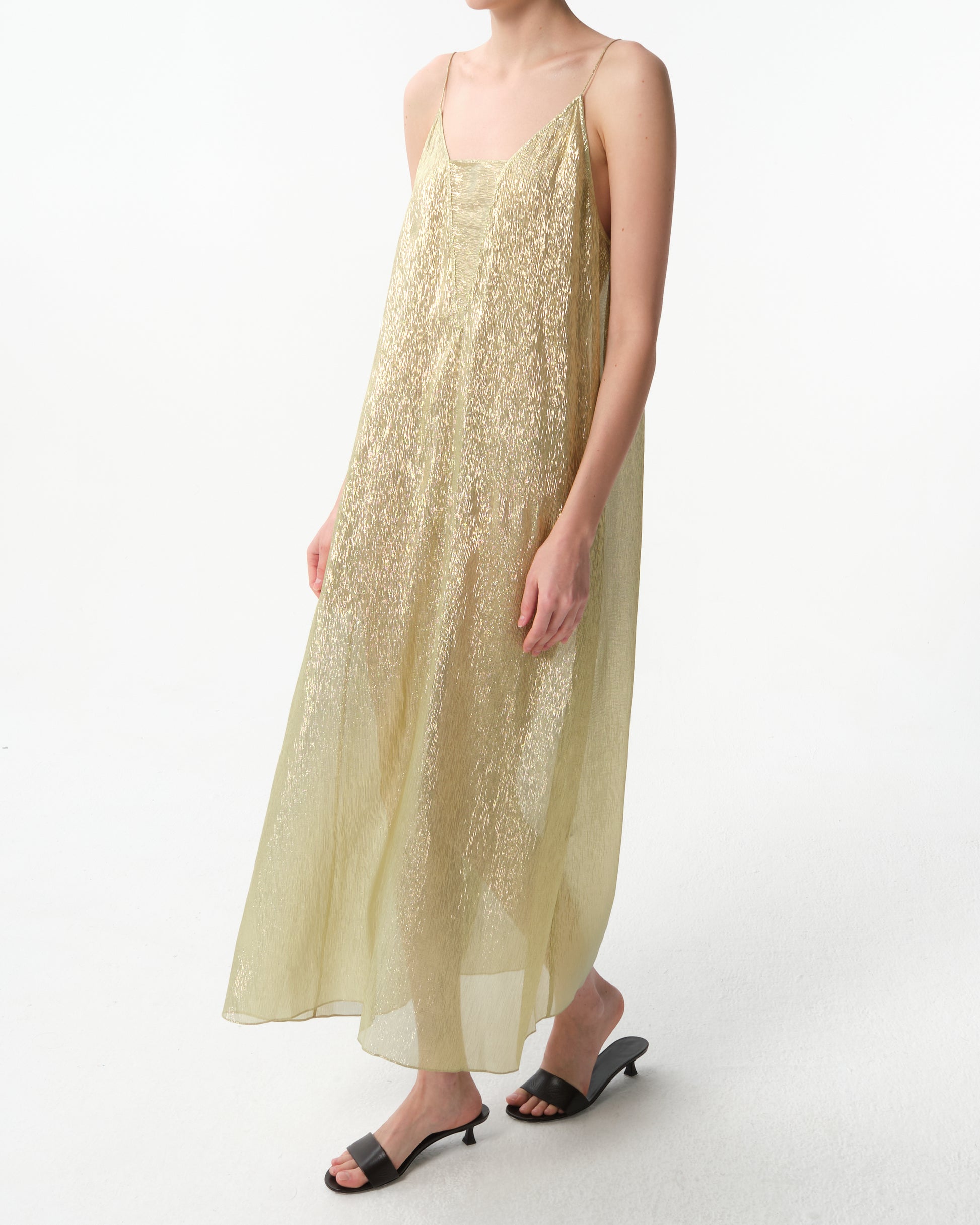 Metallic-Effect Silk Dress
