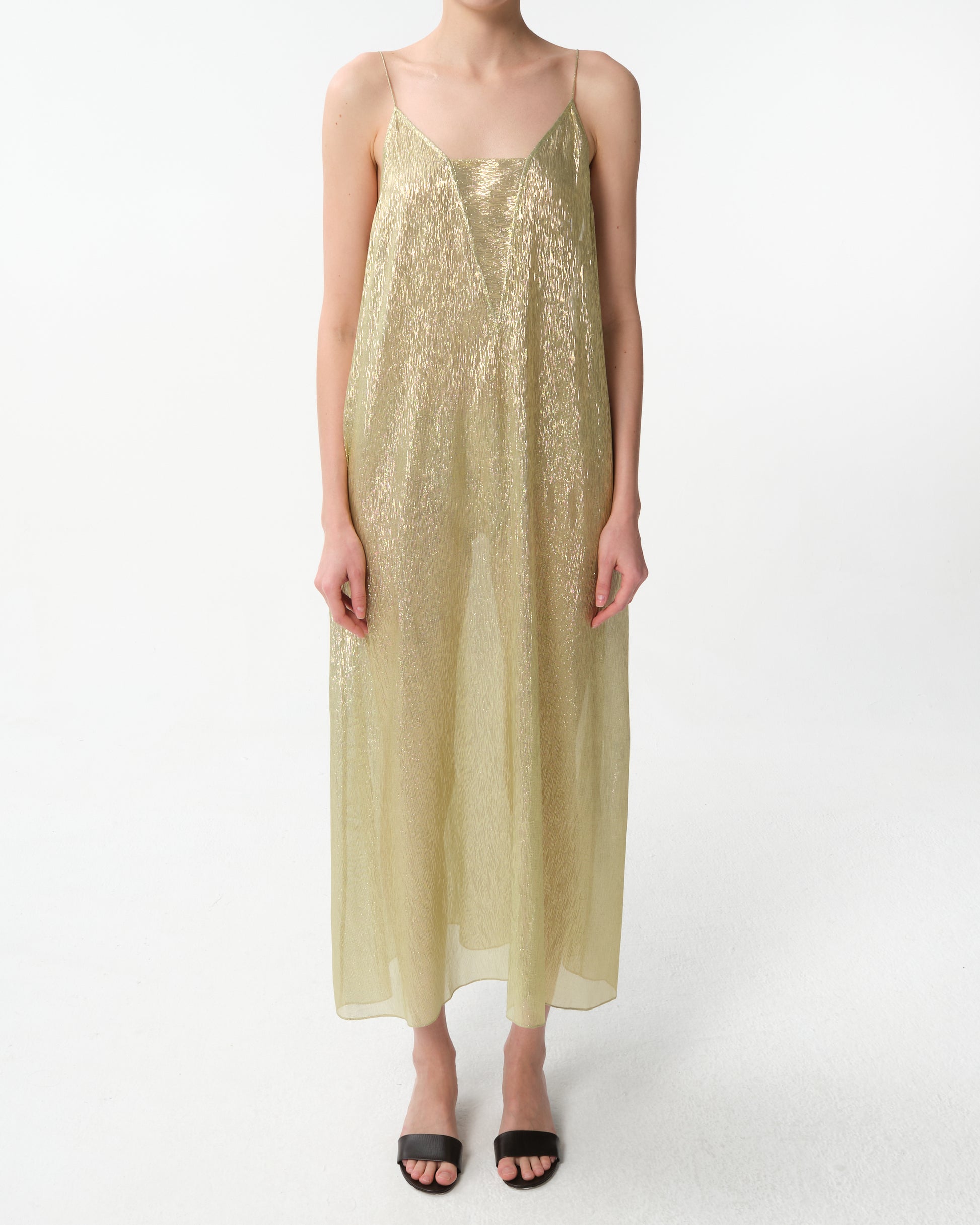 Metallic-Effect Silk Dress