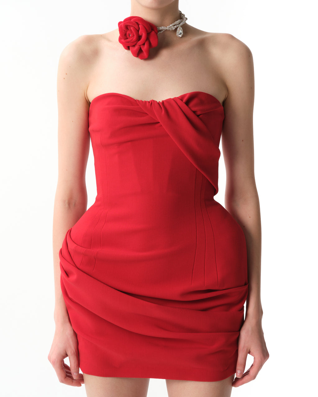 Red Sculptural Wool Mini Dress