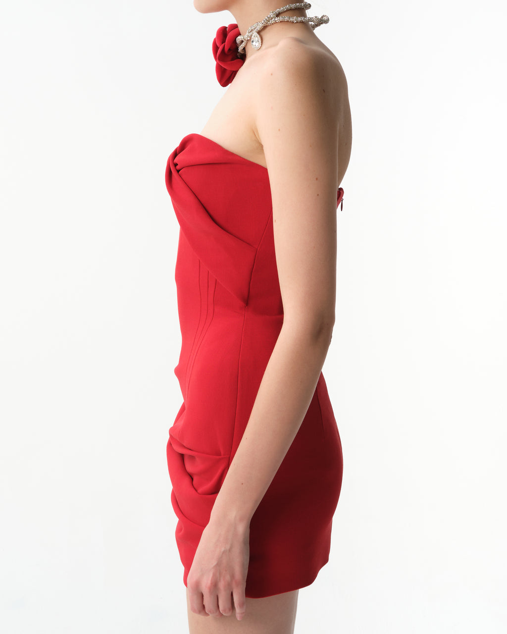 Red Sculptural Wool Mini Dress