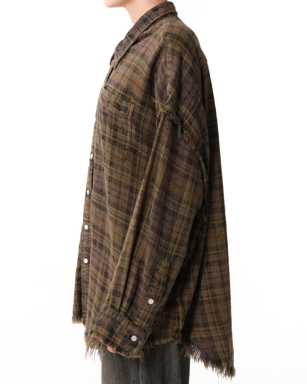 Shredded Seam Plaid Cotton Shirt