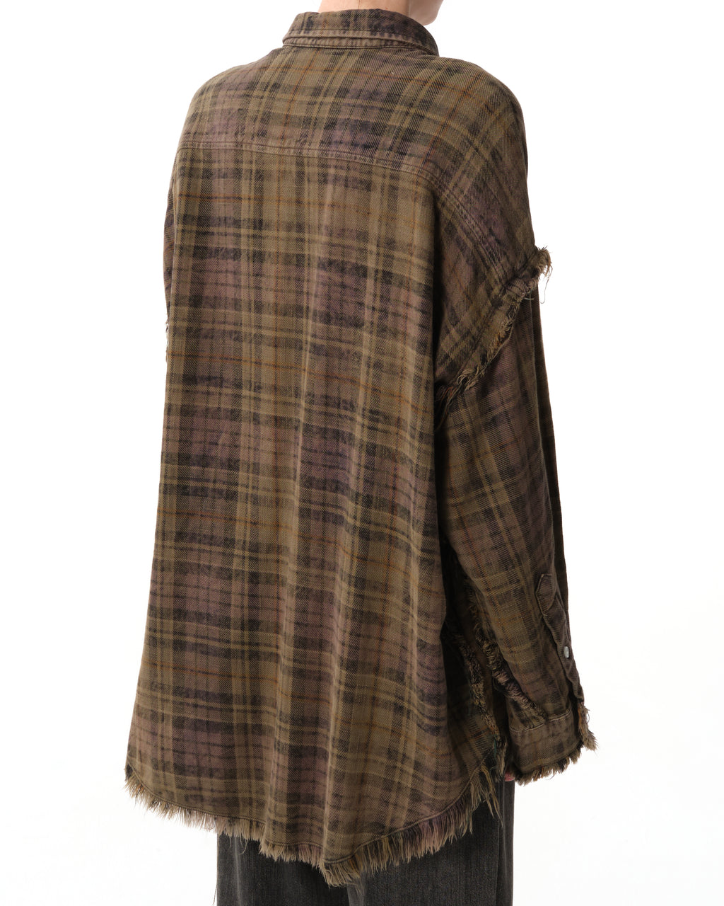 Shredded Seam Plaid Cotton Shirt