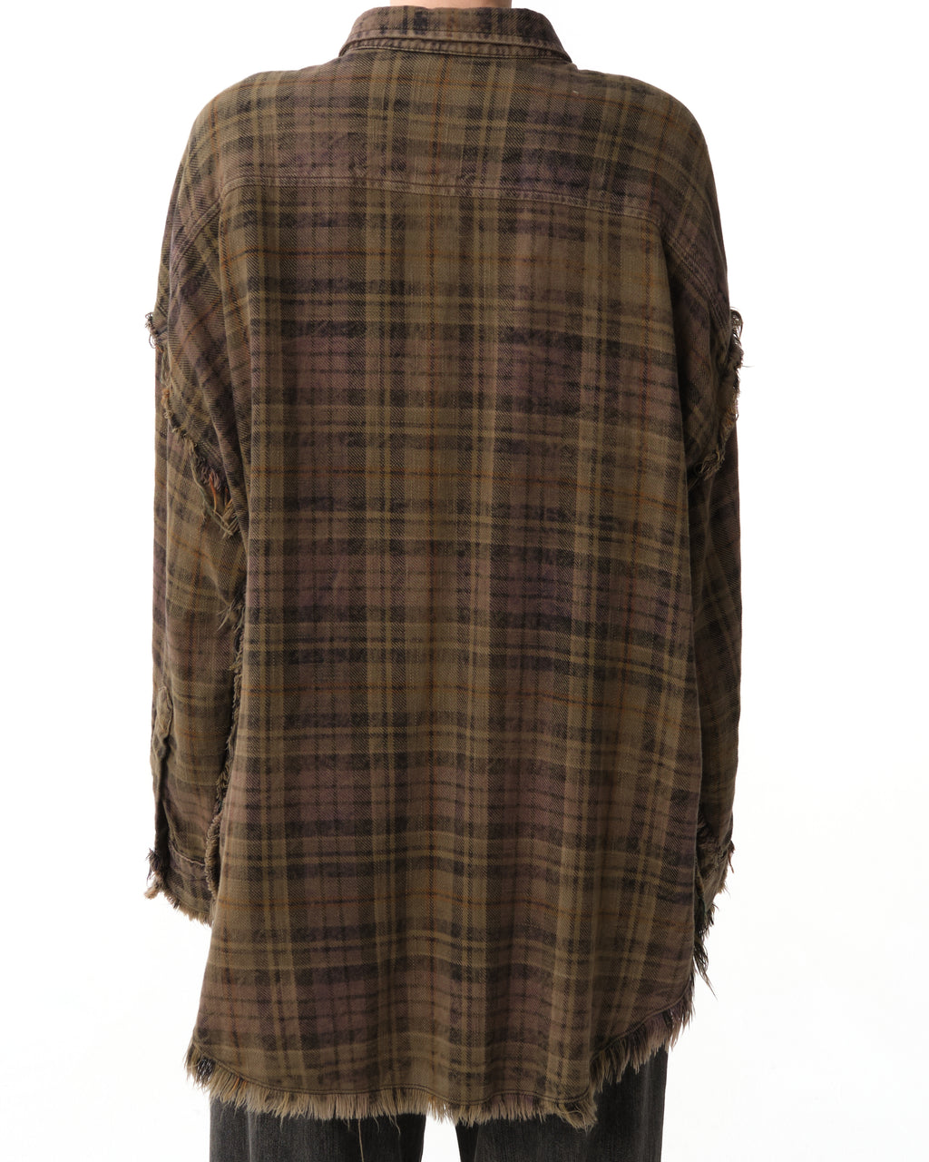 Shredded Seam Plaid Cotton Shirt