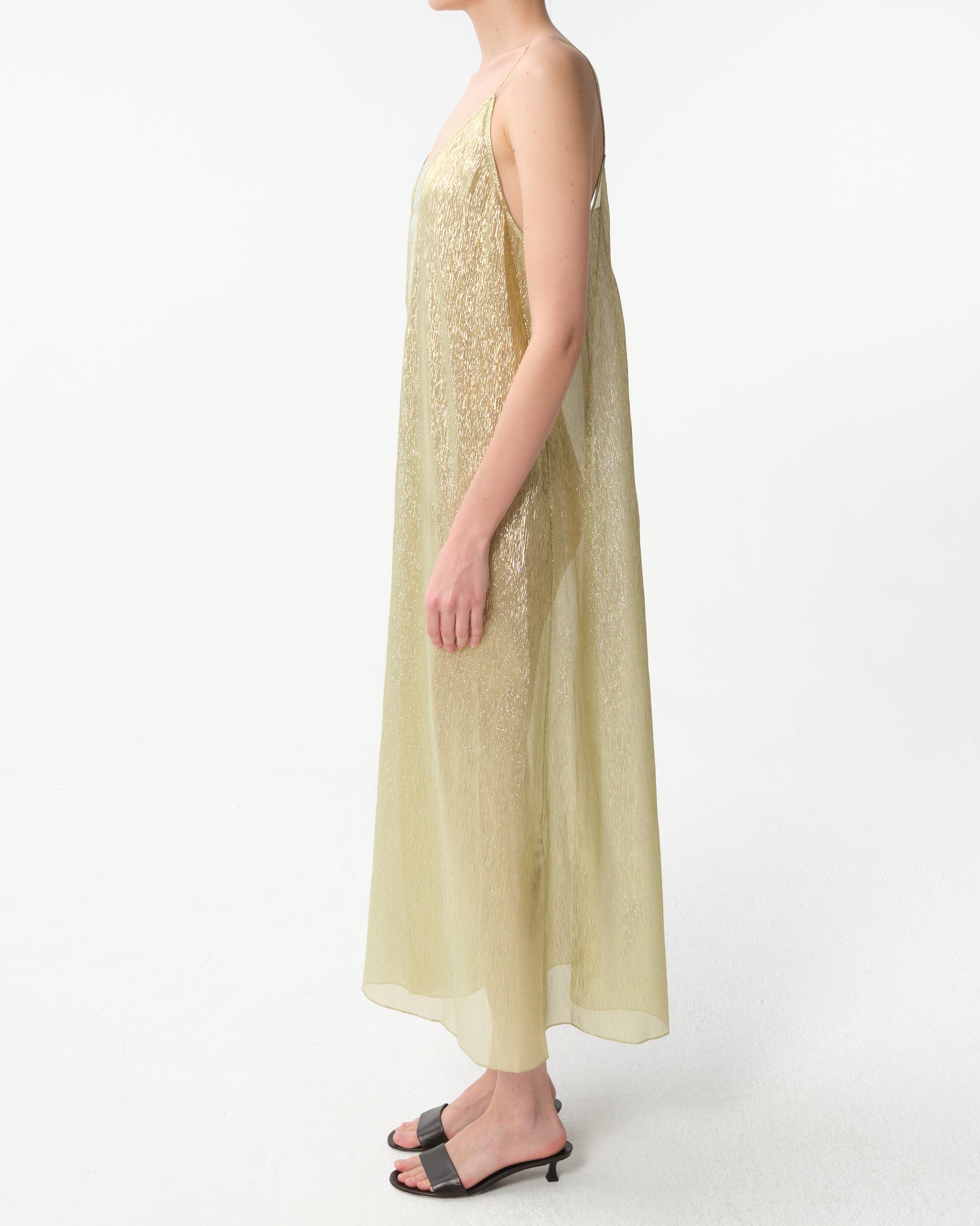 Metallic-Effect Silk Dress