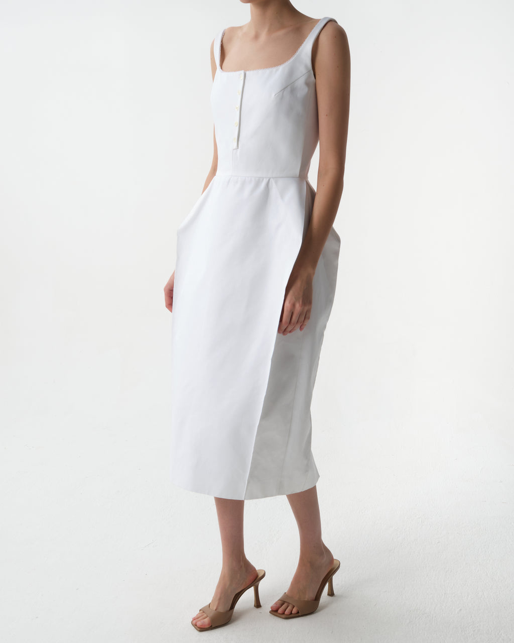 Buttoned Hip Pad Dress