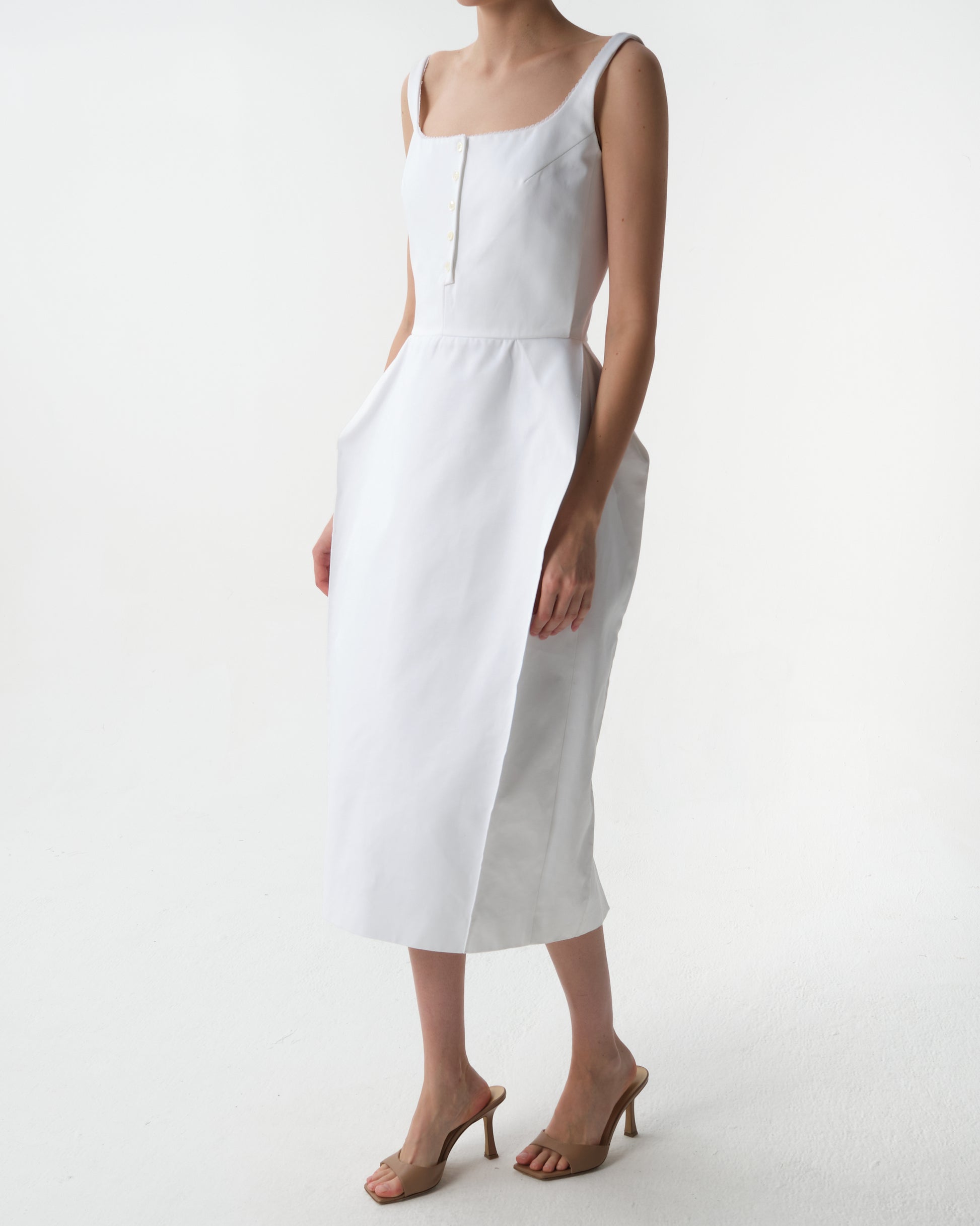 Buttoned Hip Pad Dress