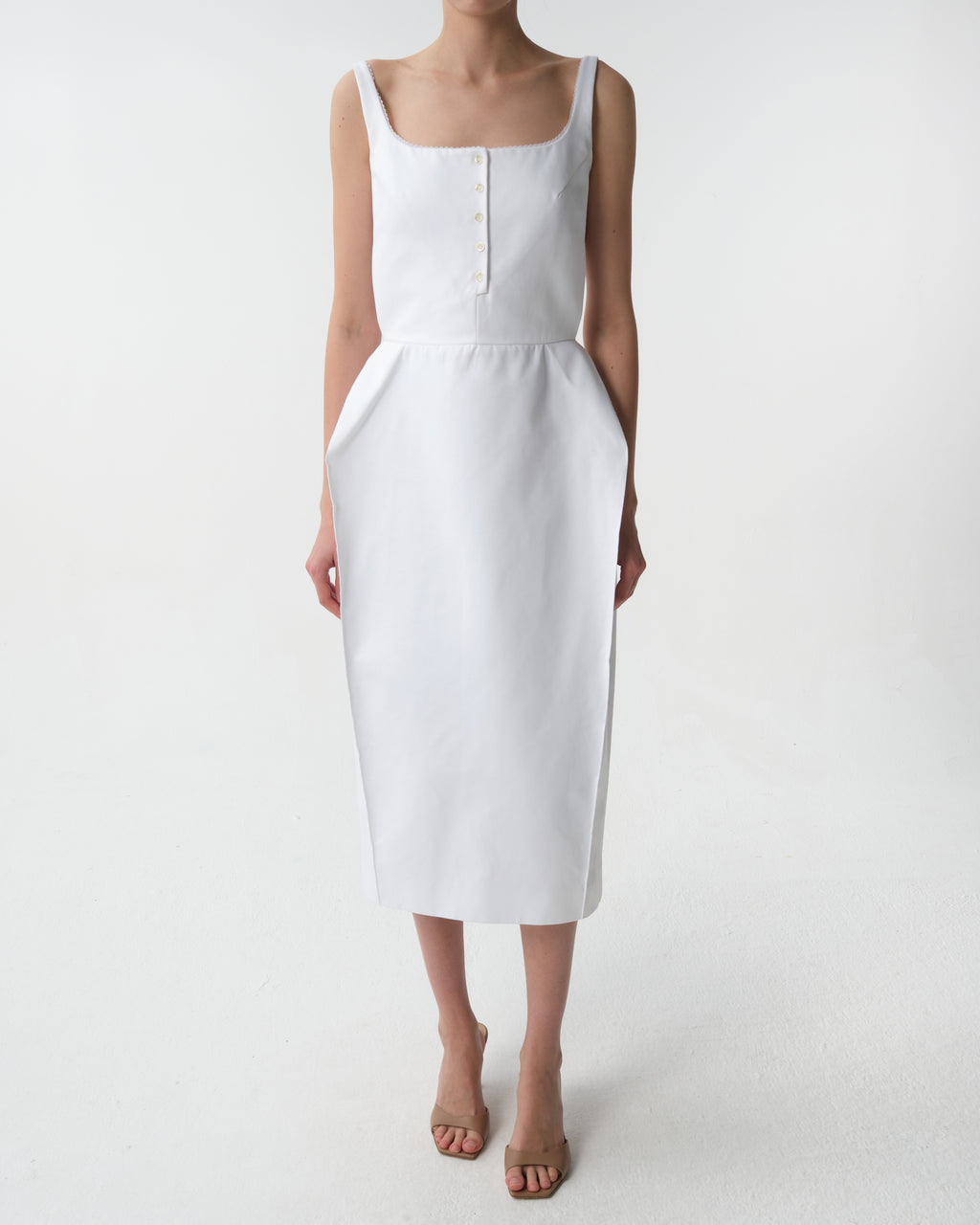 Buttoned Hip Pad Dress
