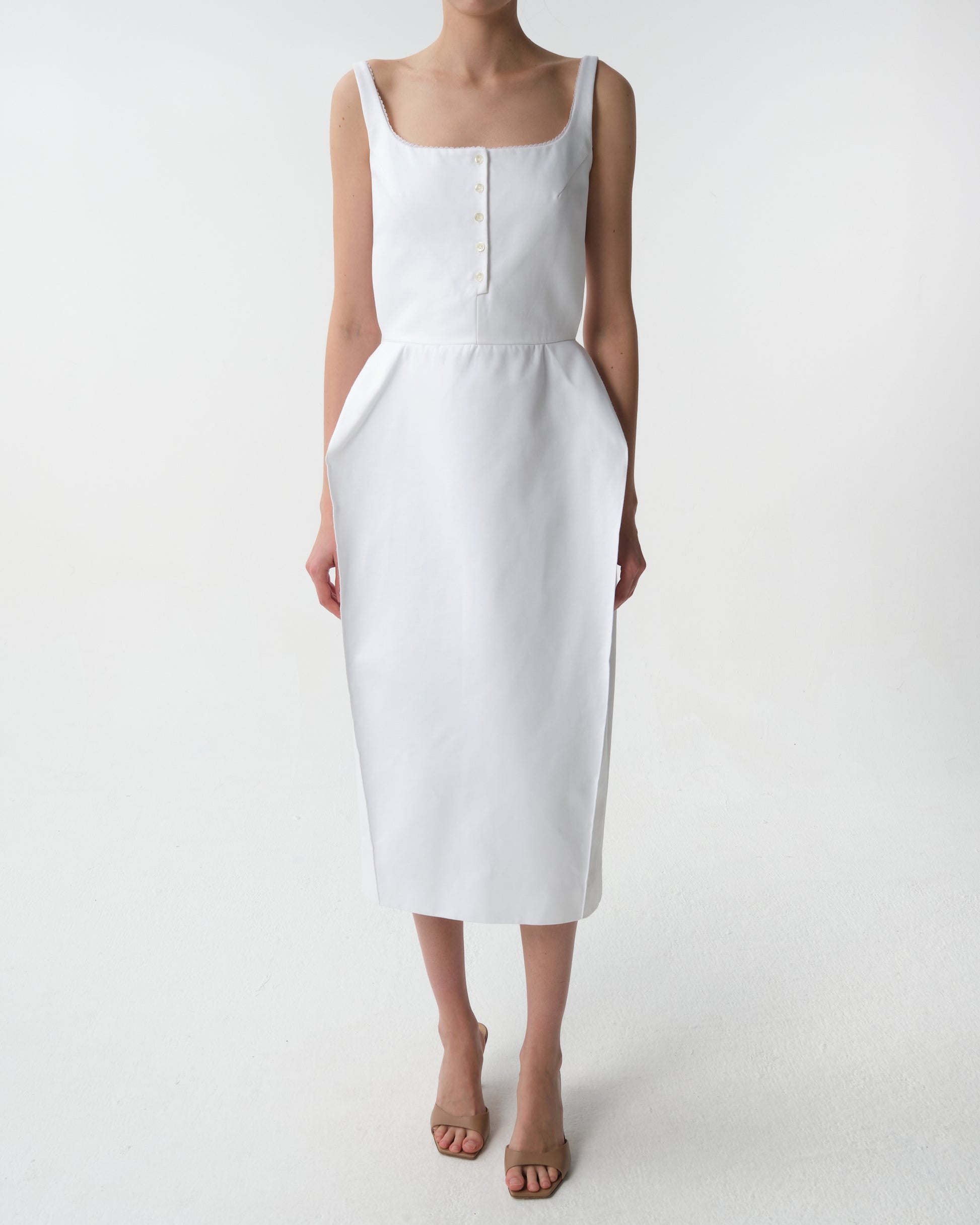 Buttoned Hip Pad Dress