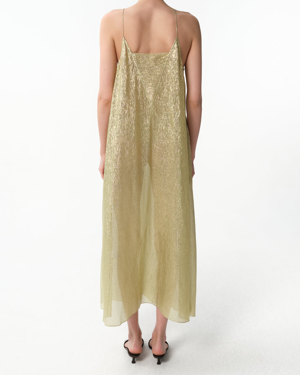 Metallic-Effect Silk Dress