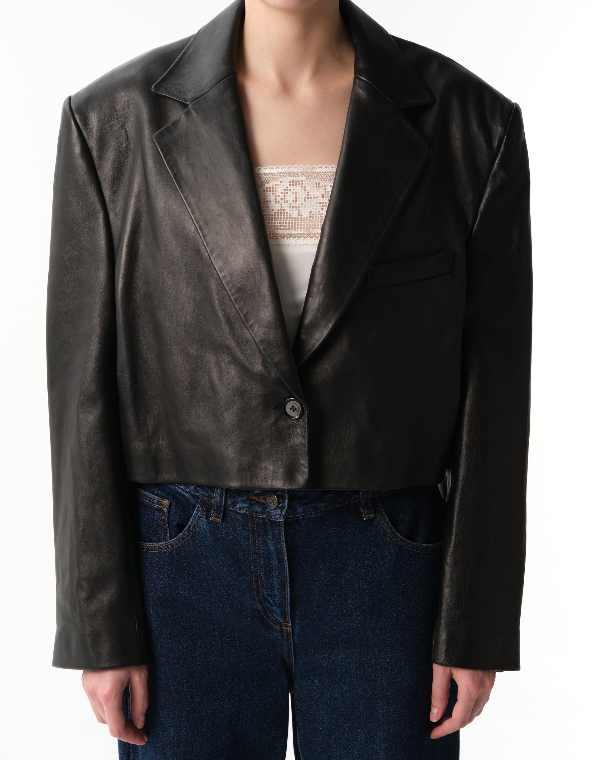 Single-Breasted Leather Blazer