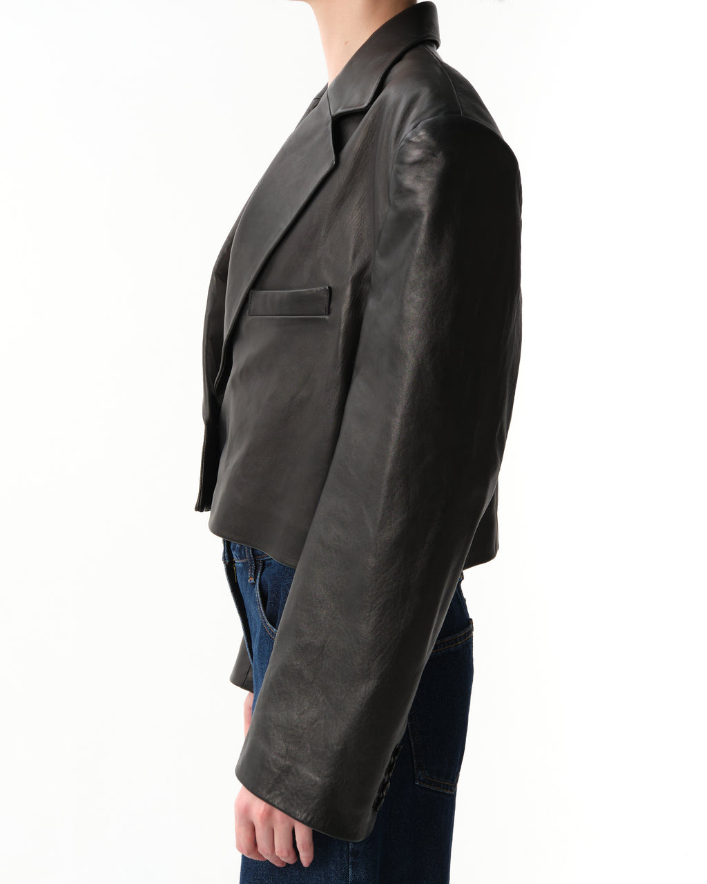 Single-Breasted Leather Blazer