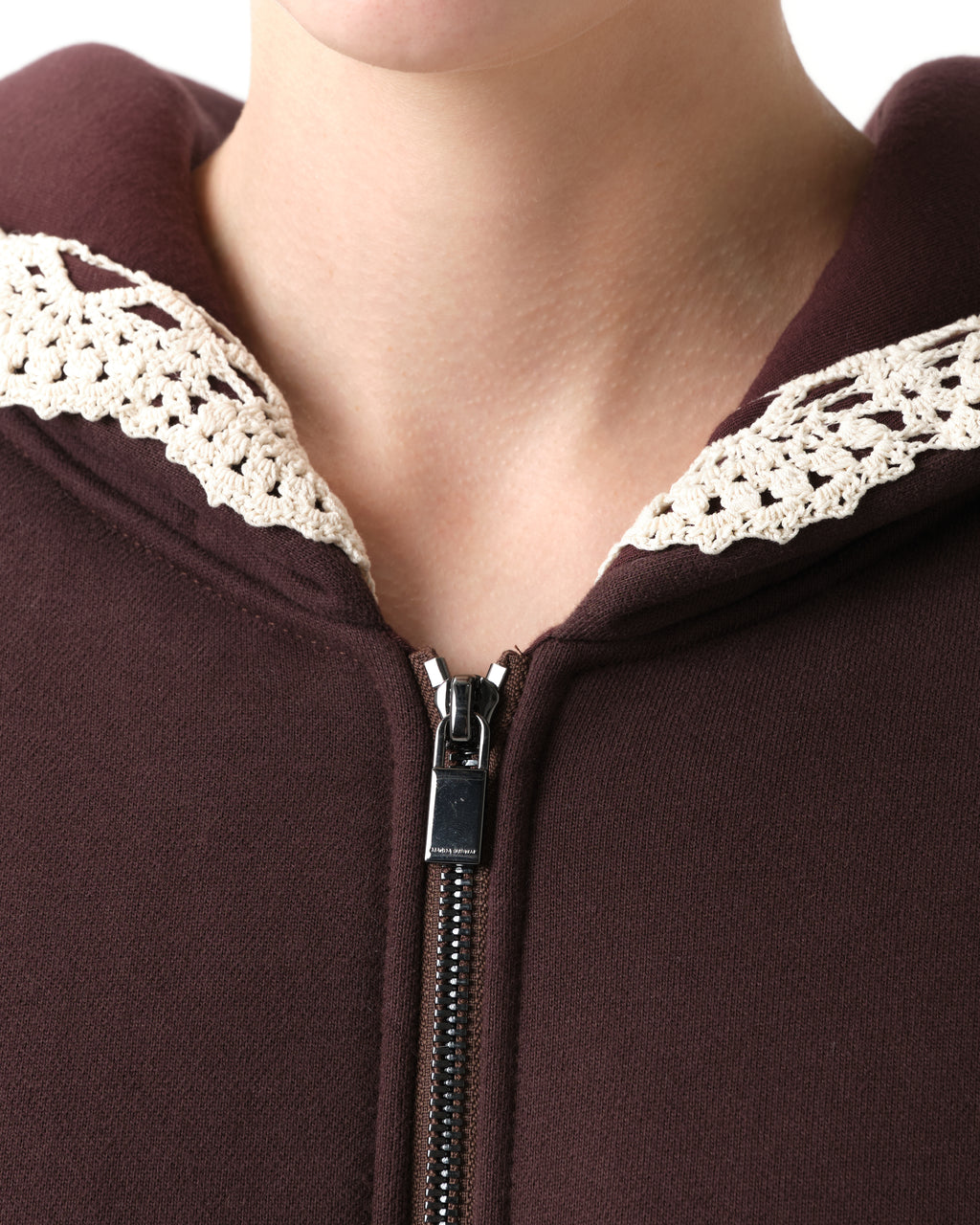 Lace-Detail Zip-Up Hoodie